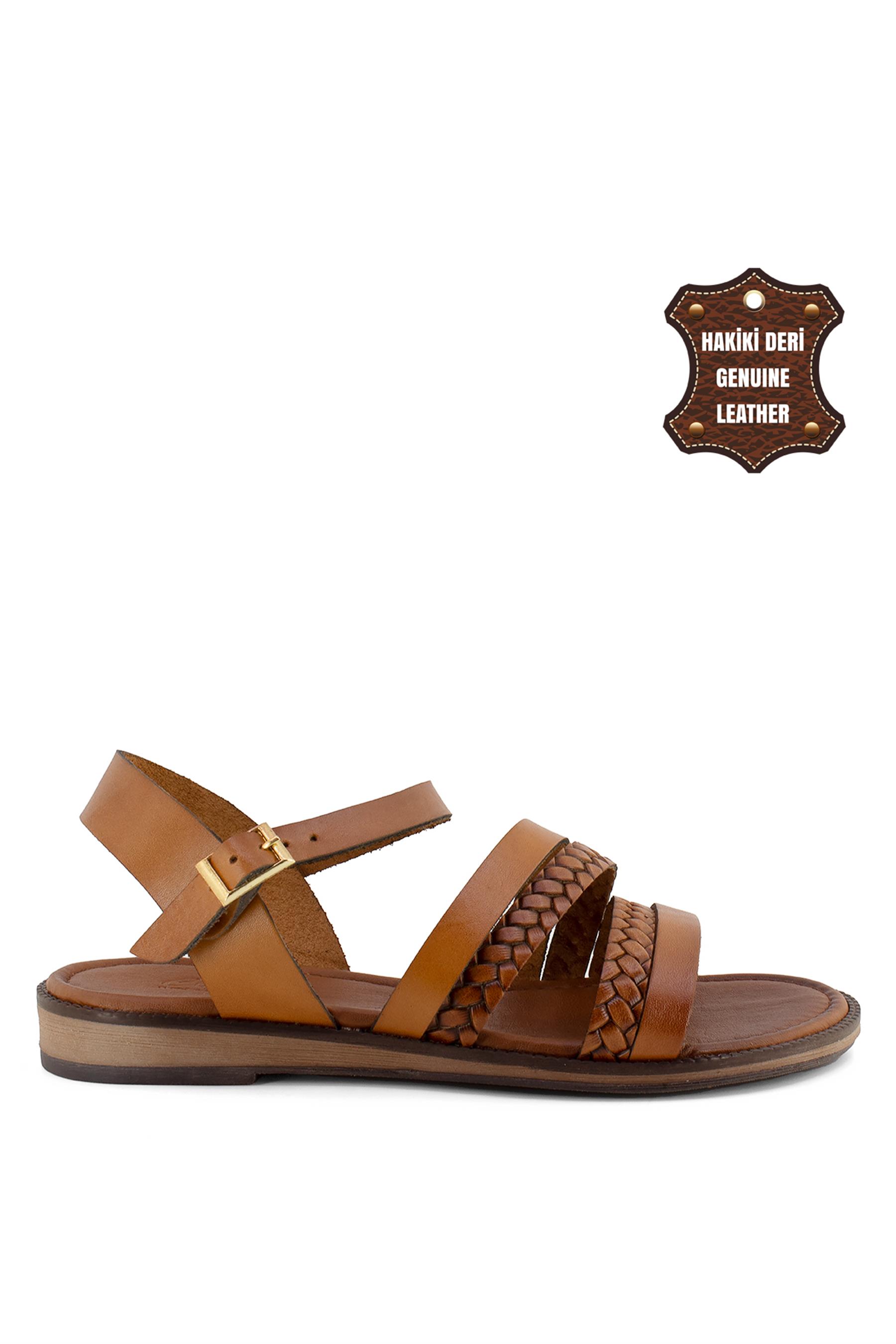 Elit Mn121C Kadın Hakiki Deri Sandalet Taba