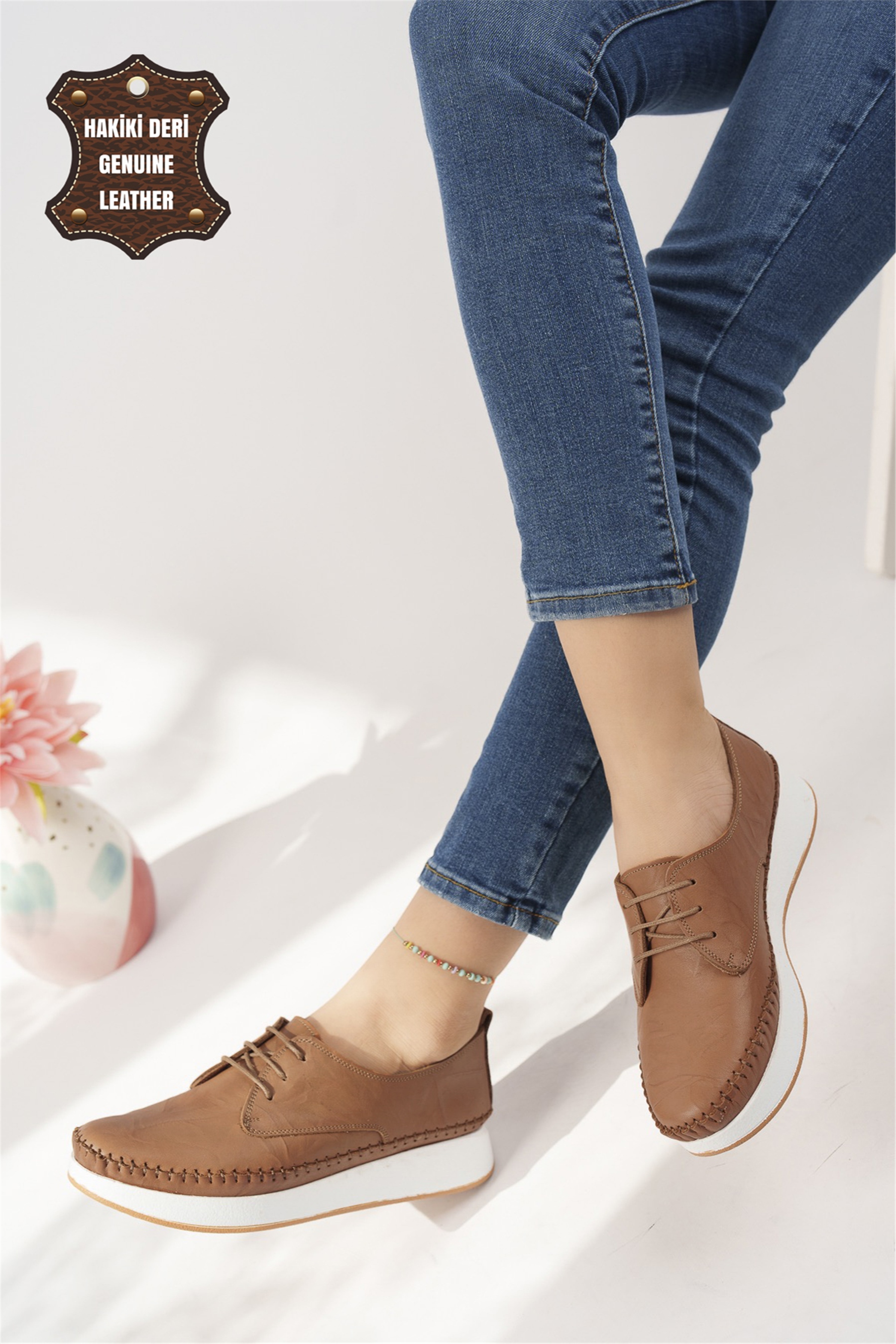Elit Mn83C Kadın Hakiki Deri Espadril Taba