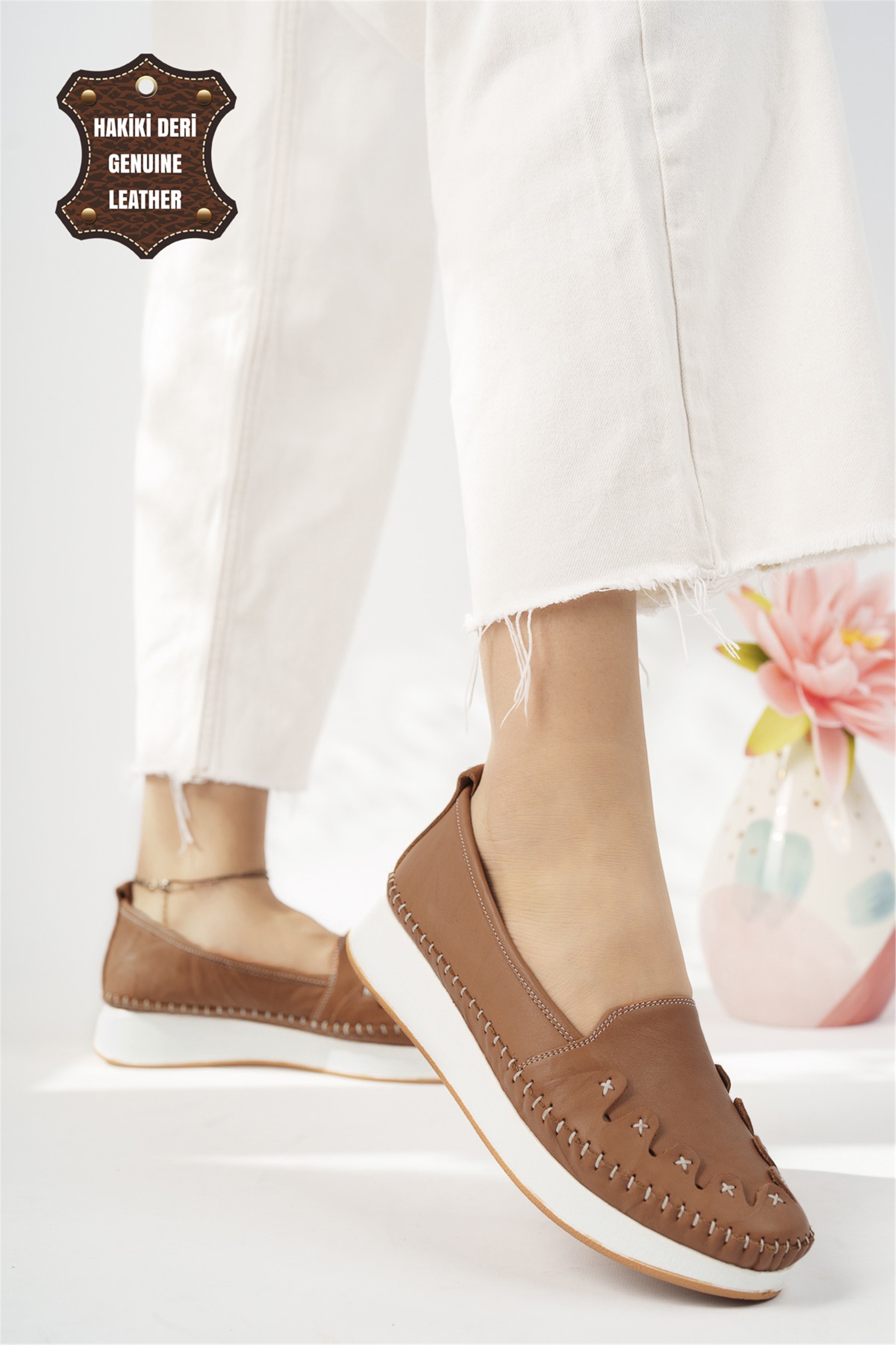 Elit Mn84C Kadın Hakiki Deri Espadril Taba