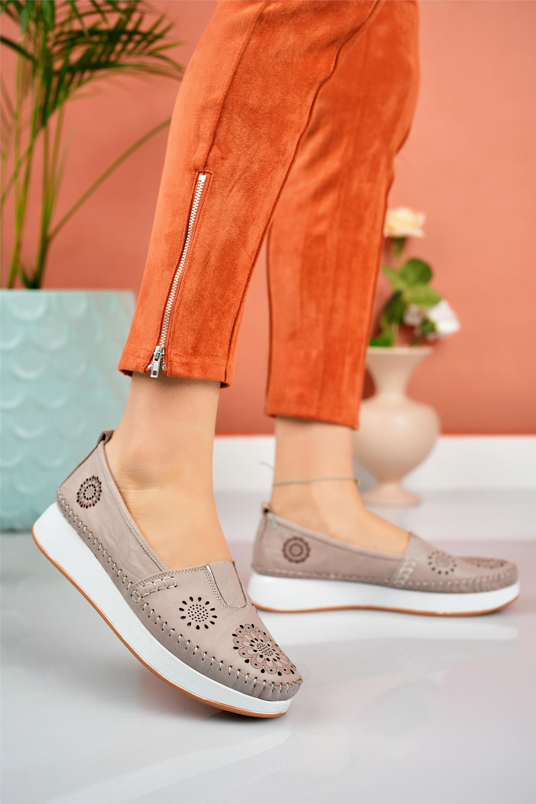 Elit Mn85L21C Kadın Hakiki Deri Espadril Kemik