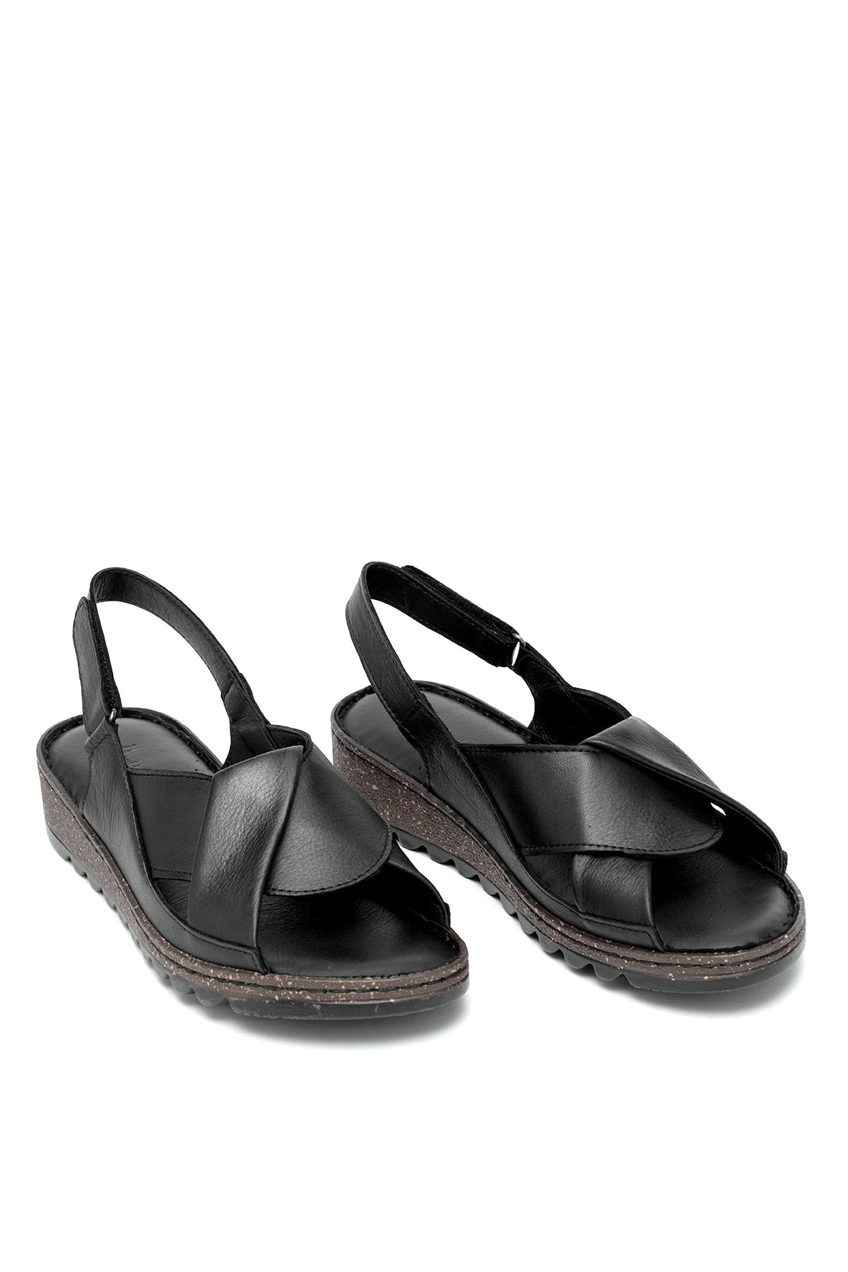 Elit Rhm018 Kadın Hakiki Deri Ortopedik Düz Sandalet Siyah