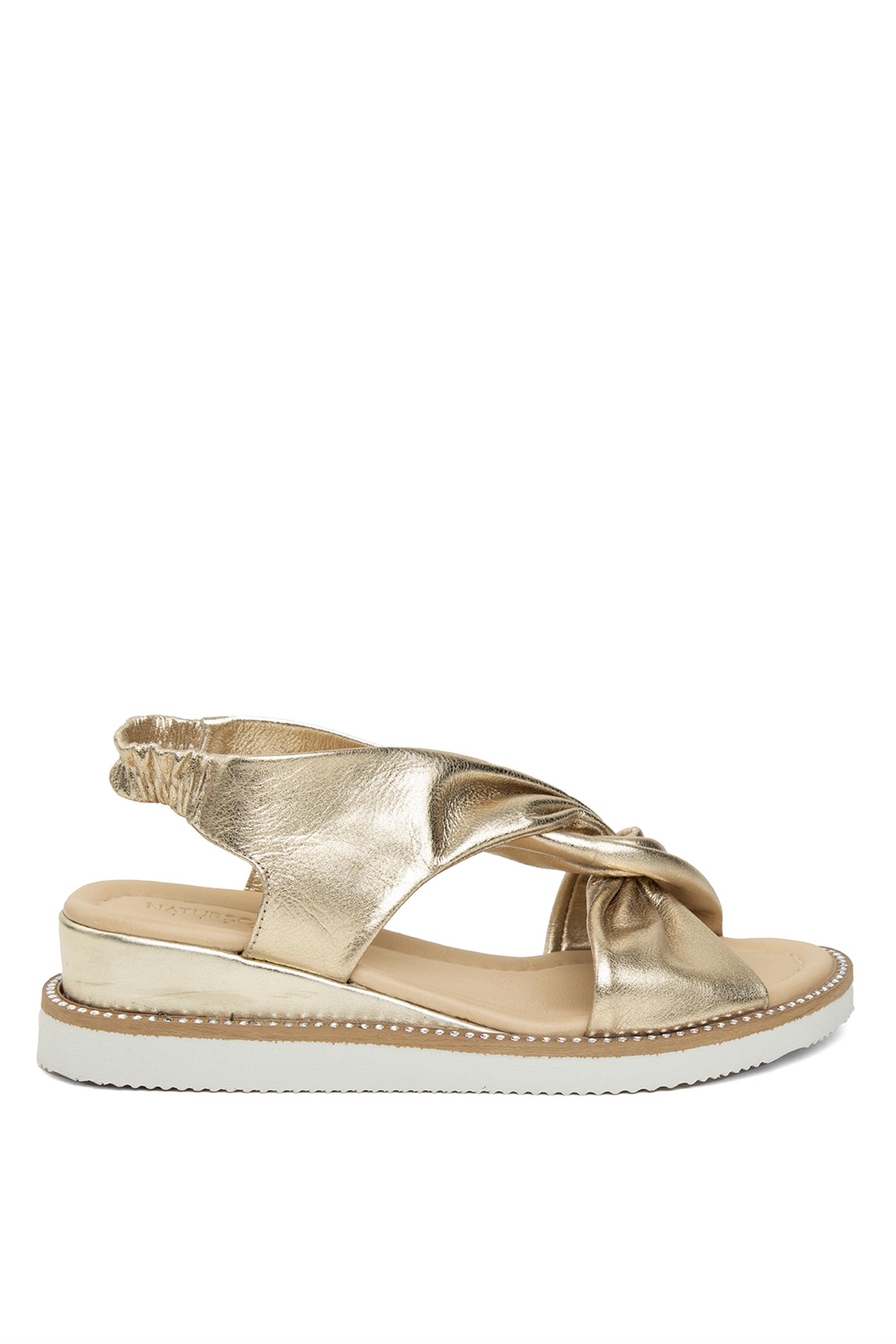 Elit Syn241107614 Kadın Hakiki Deri Düz Sandalet Altın