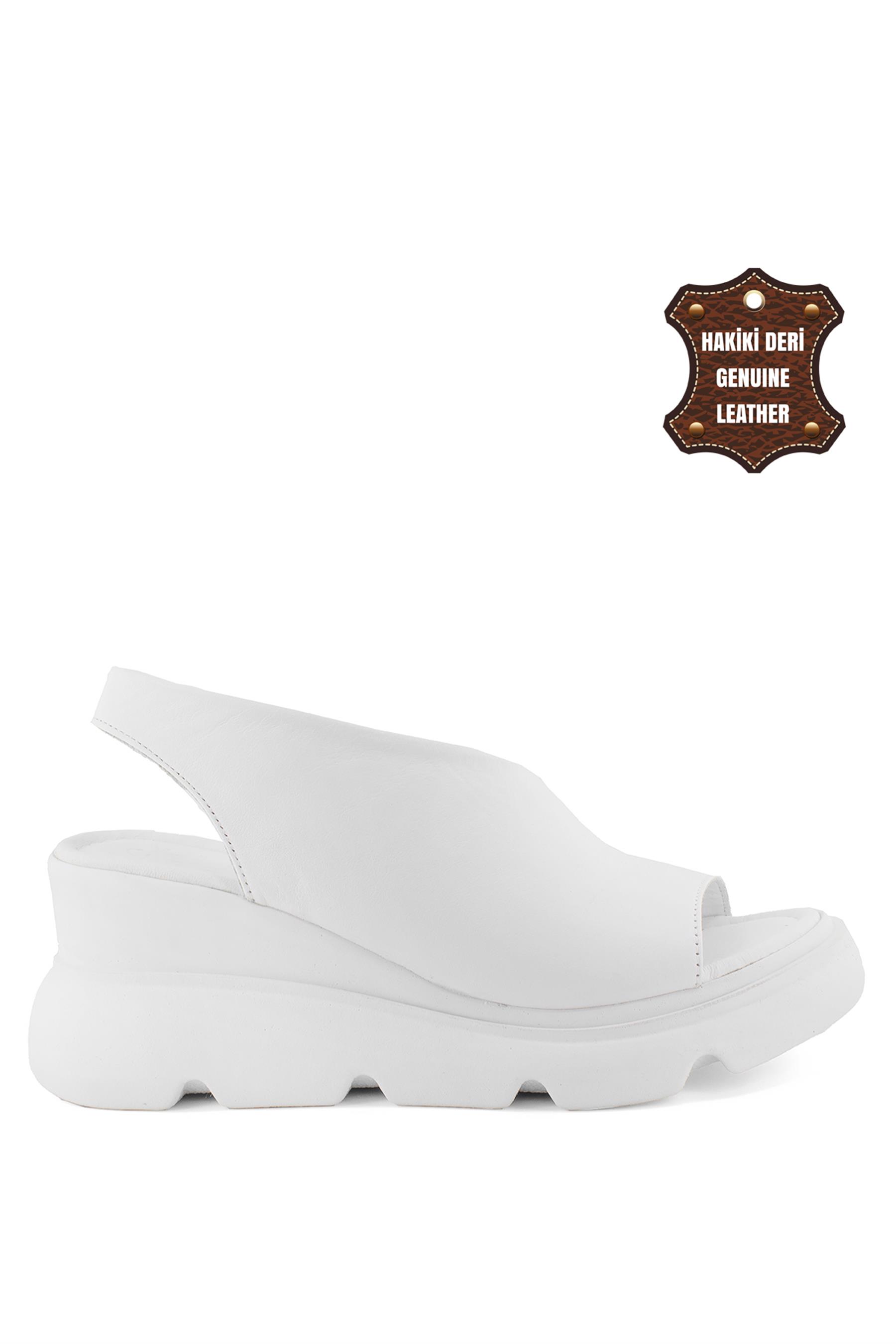 Elit Wll7712C Kadın Hakiki Deri Sandalet Beyaz