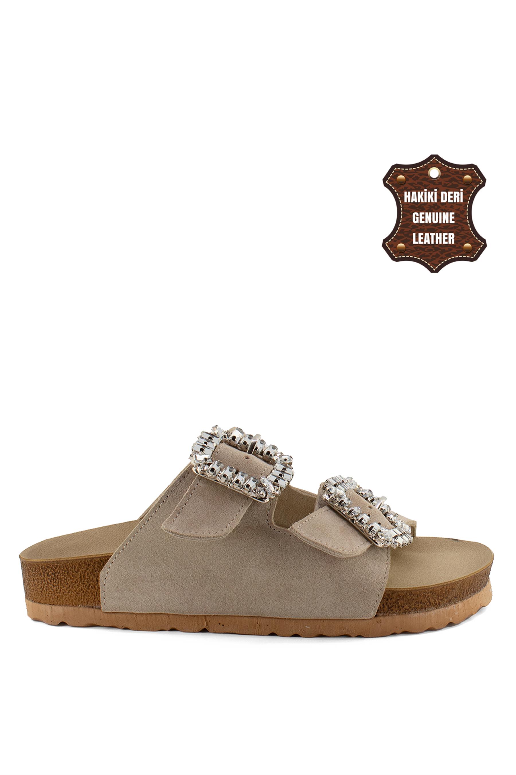 Elit Wll7775C Kadın Hakiki Deri Terlik Bej