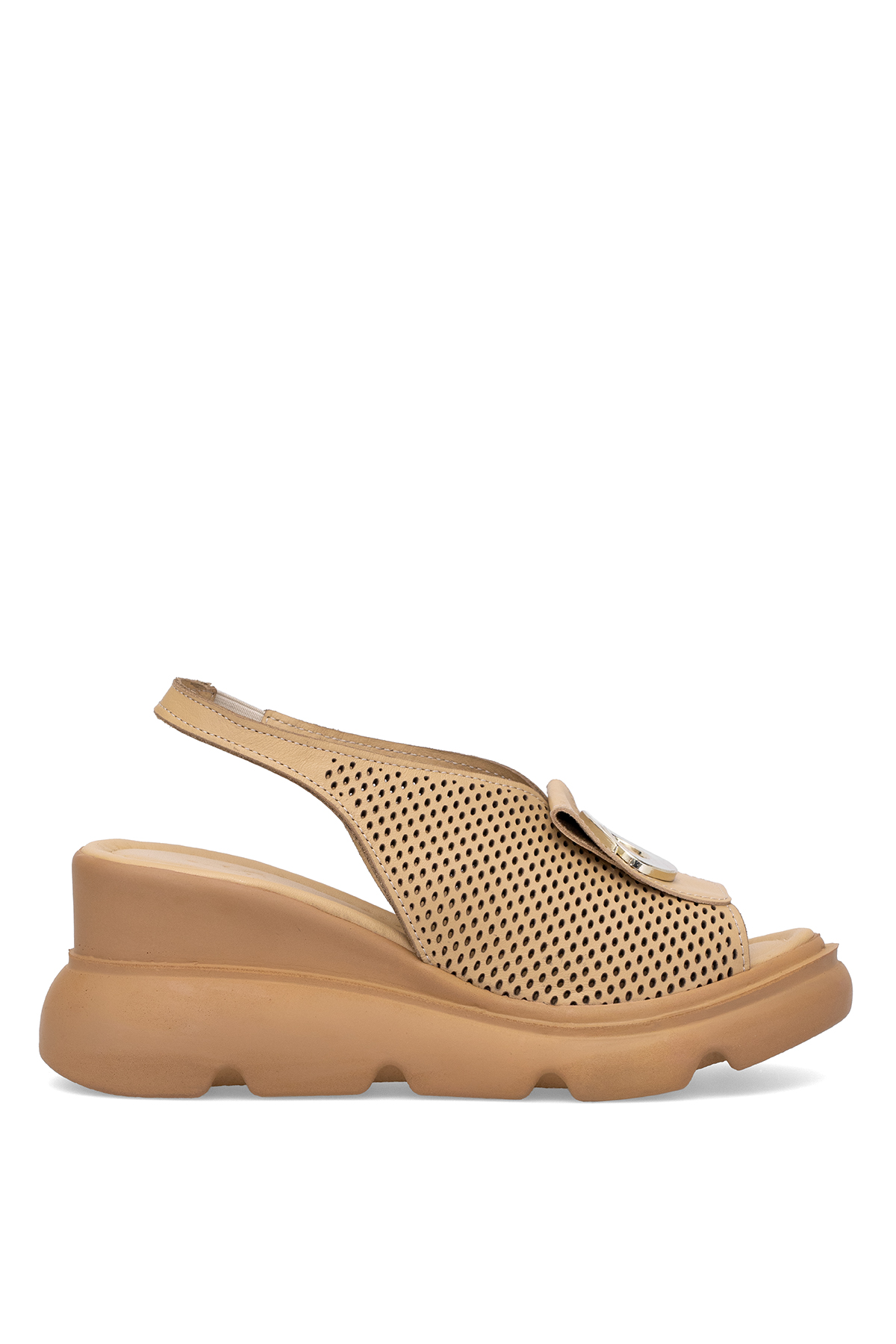 Elit Zeyn 8067 Kadın Hakiki Deri Dolgu Topuk Sandalet Camel