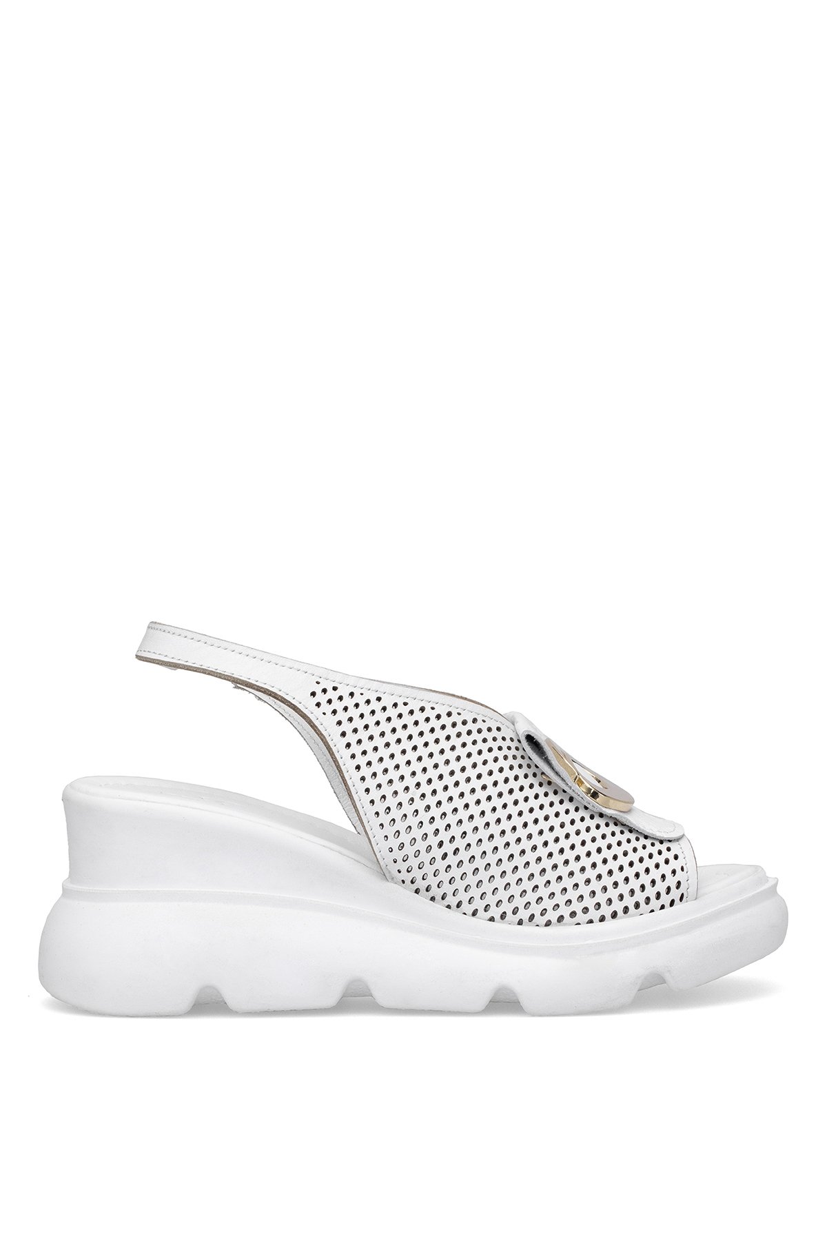 Elit Zeyn 8067 Kadın Hakiki Deri Dolgu Topuk Sandalet Beyaz