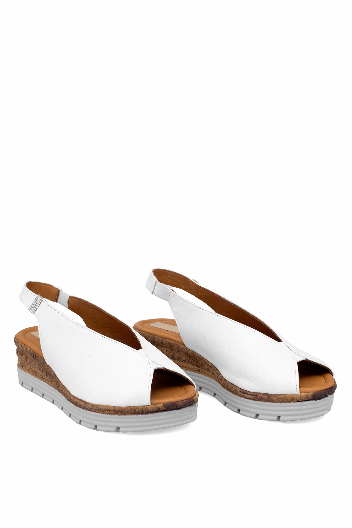 Elit Zeyn8094 Kadın Hakiki Deri Ortopedik Dolgu Topuk Sandalet Beyaz