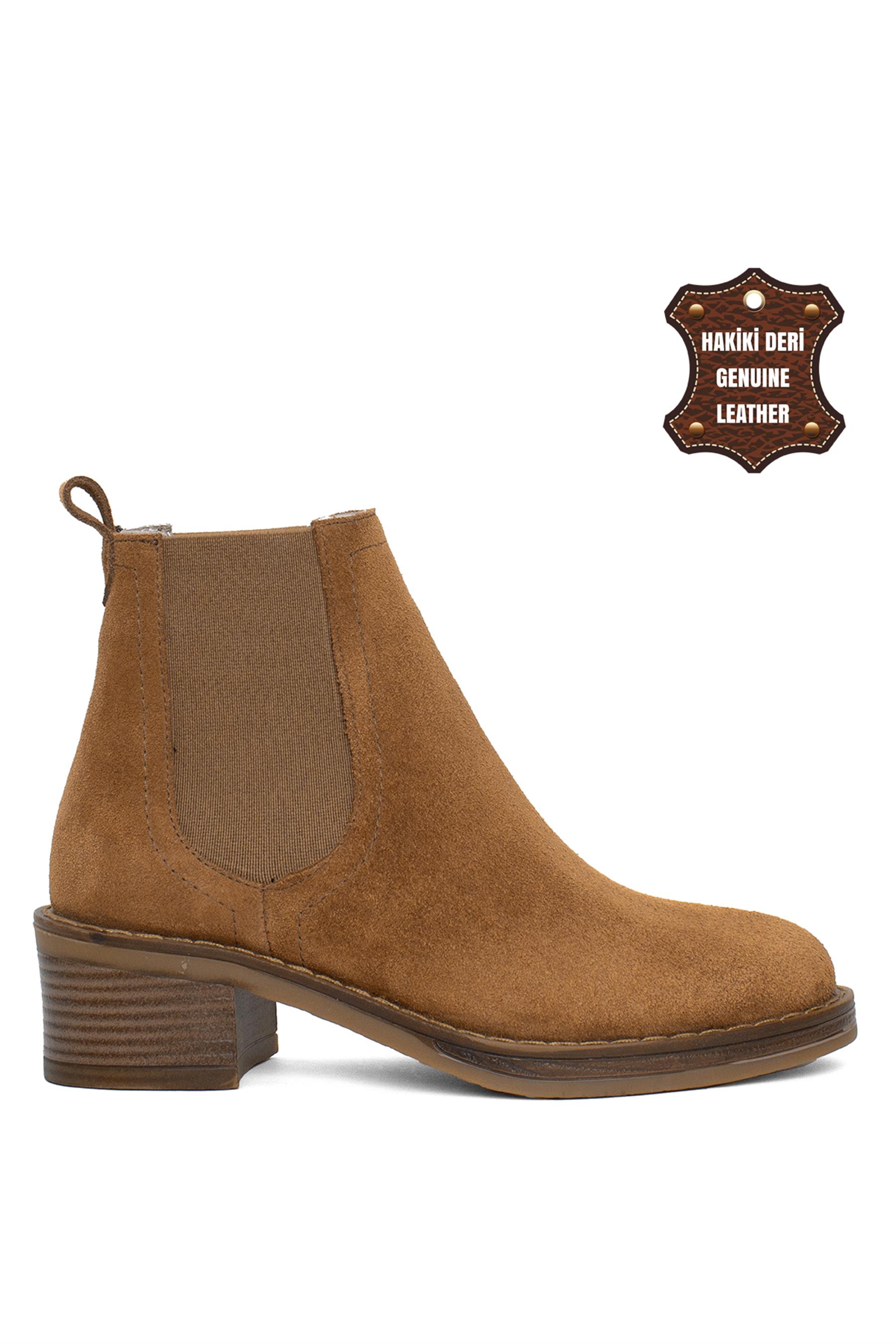 Enzo 2325 Kadın Hakiki Deri Chelsea Bot Camel