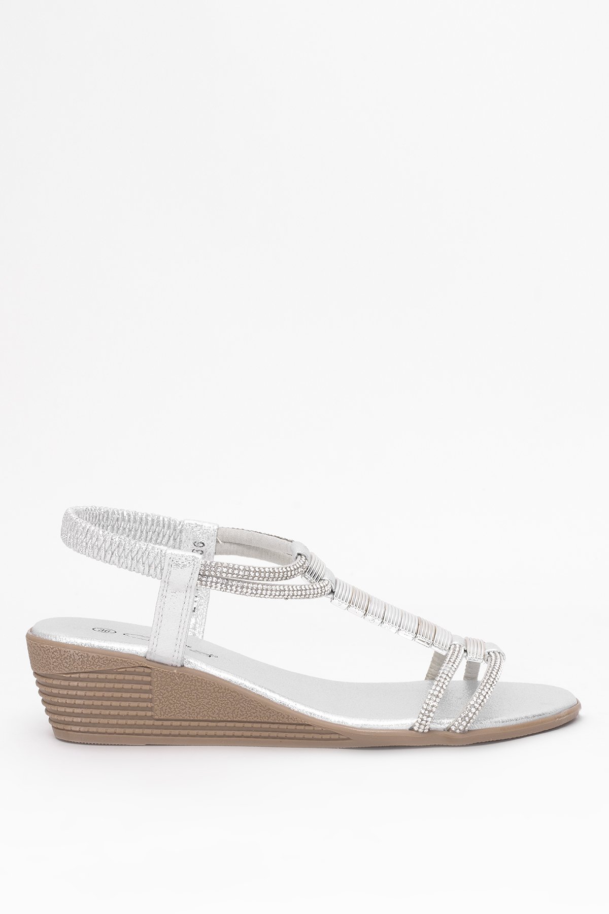 Guja 25Y145-1 Kadın Taşlı Dolgu Topuk Sandalet Gümüş