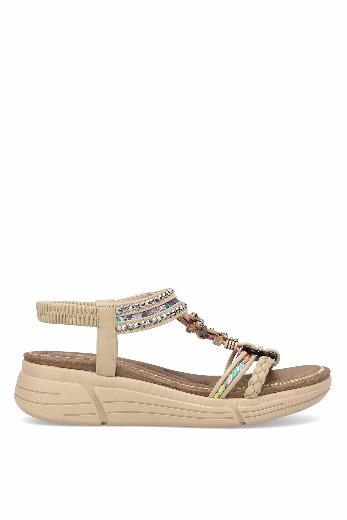 Guja 25Y154-4 Kadın Taşlı Düz Sandalet Bej