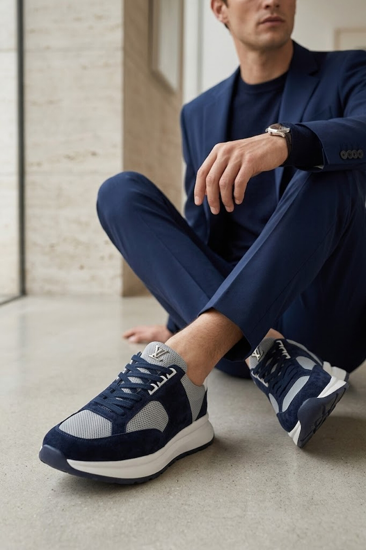 John Richardo 24298 Erkek Hakiki Deri Klasik Sneaker Lacivert