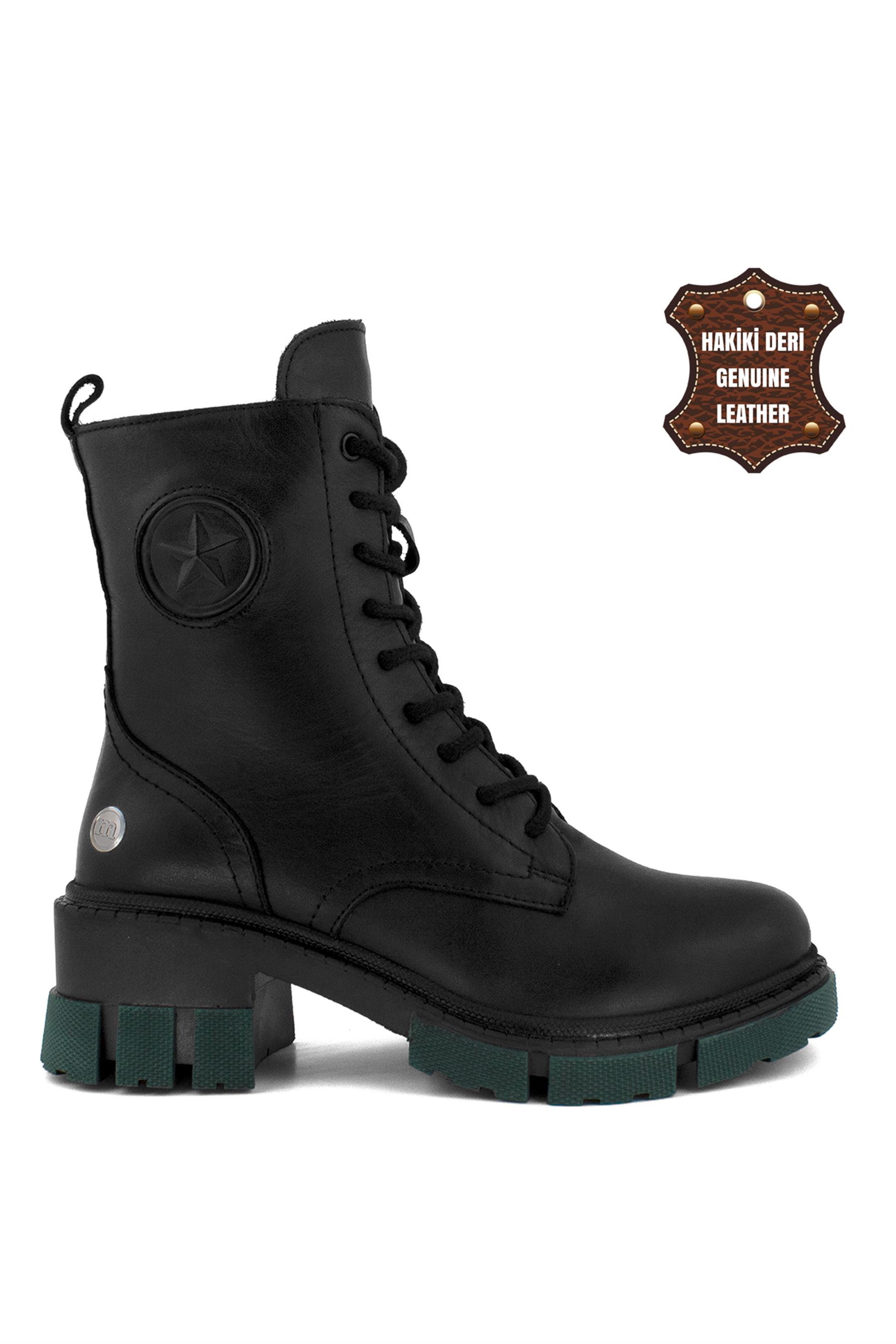 Mammamia 23KB-1235 Hakiki Deri Topuklu Bot Siyah