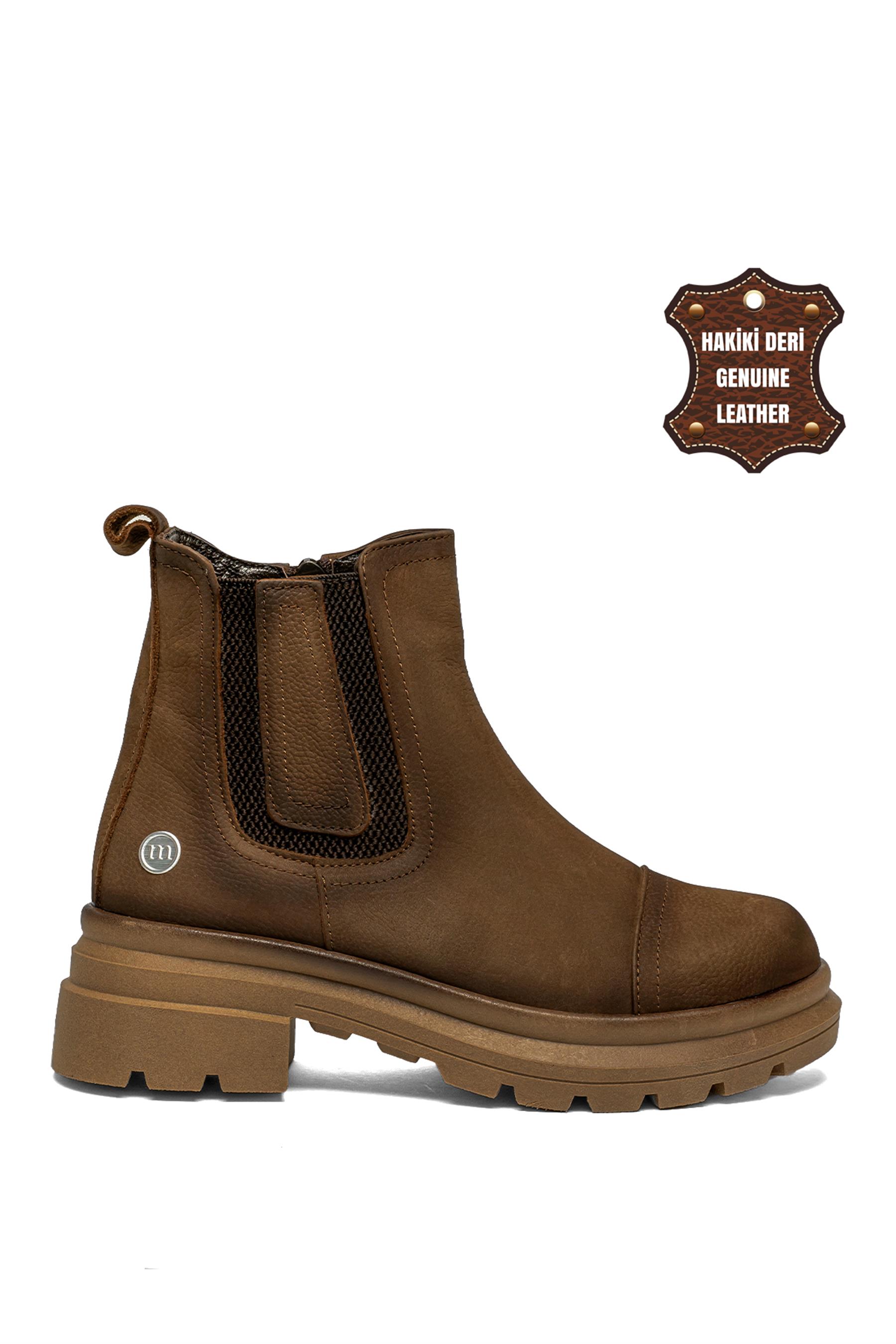 Mammamia 23KB-1535 Hakiki Deri Topuklu Bot Tarçın