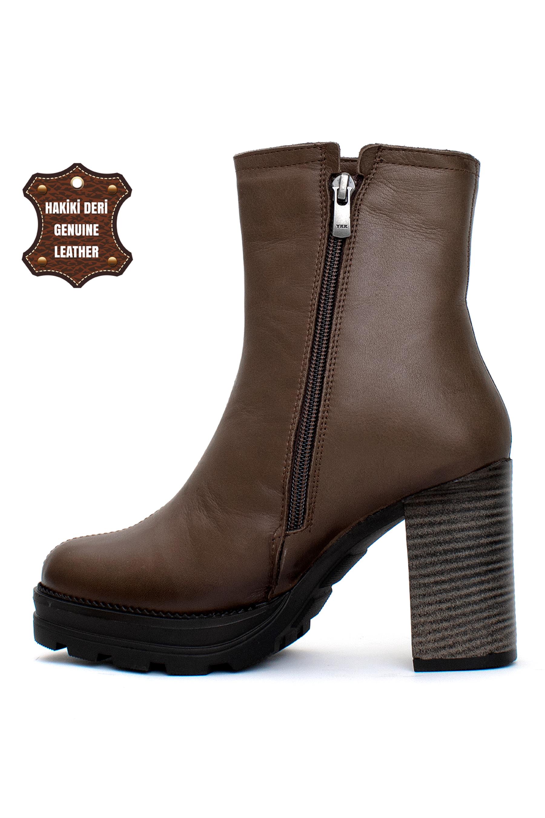 Mammamia 23KB-5090 Kadın Hakiki Deri Topuklu Bot Kahverengi - Ayakkabı  Fuarı Elit