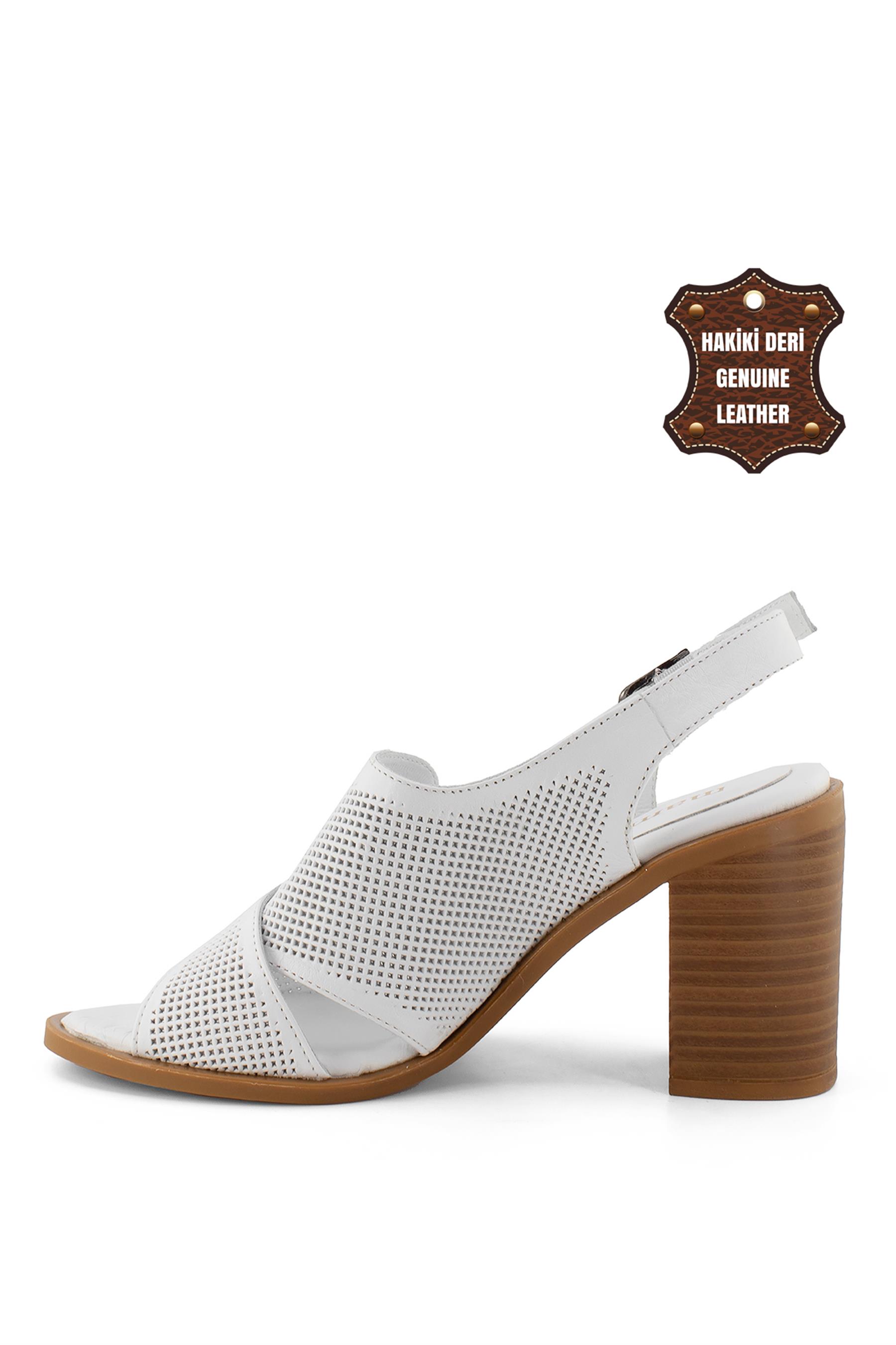 Mammamia D23YS-1000C Kadın Hakiki Deri Sandalet Beyaz - Ayakkabı Fuarı Elit