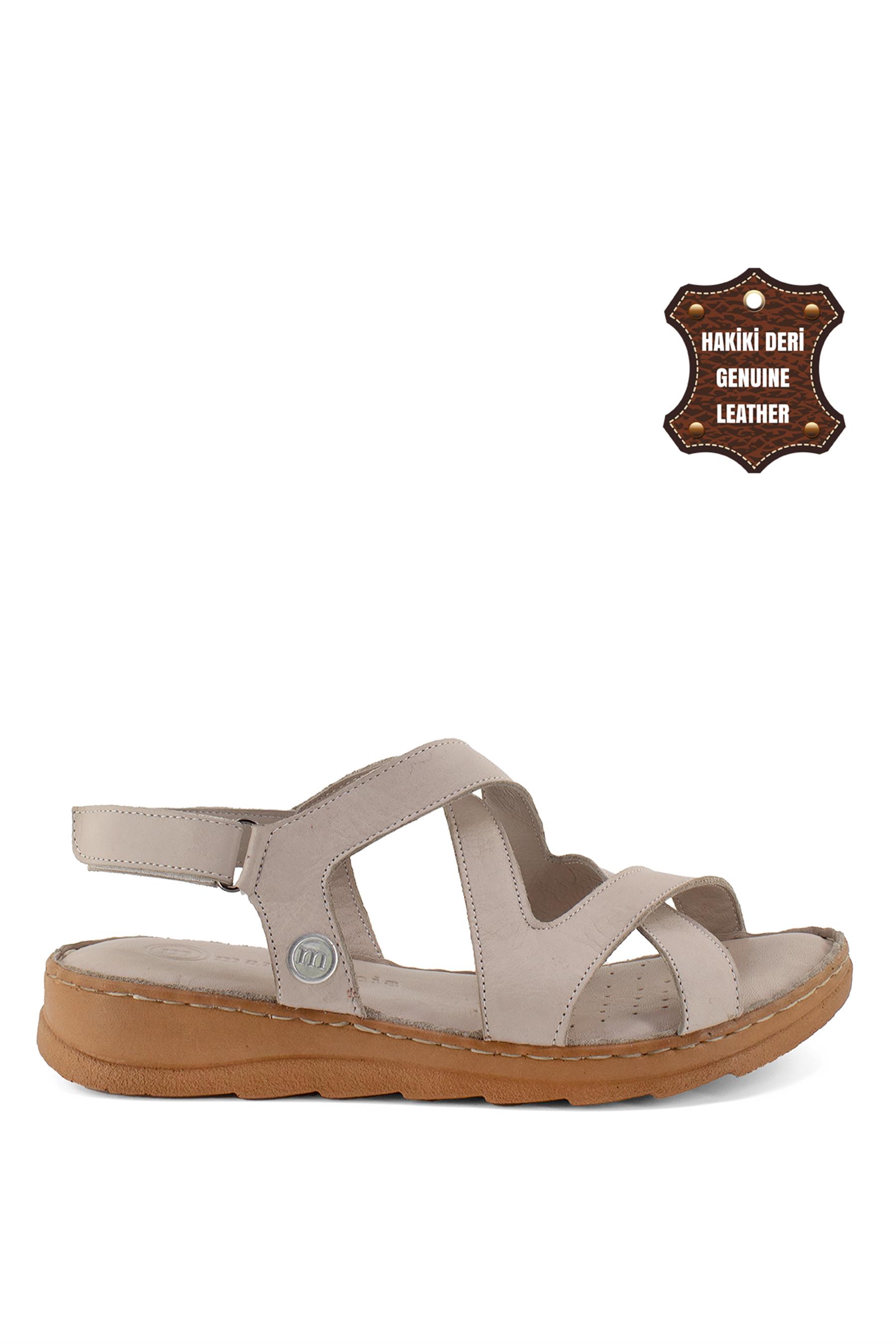 Mammamia D23YS-1145C Kadın Hakiki Deri Sandalet Bej