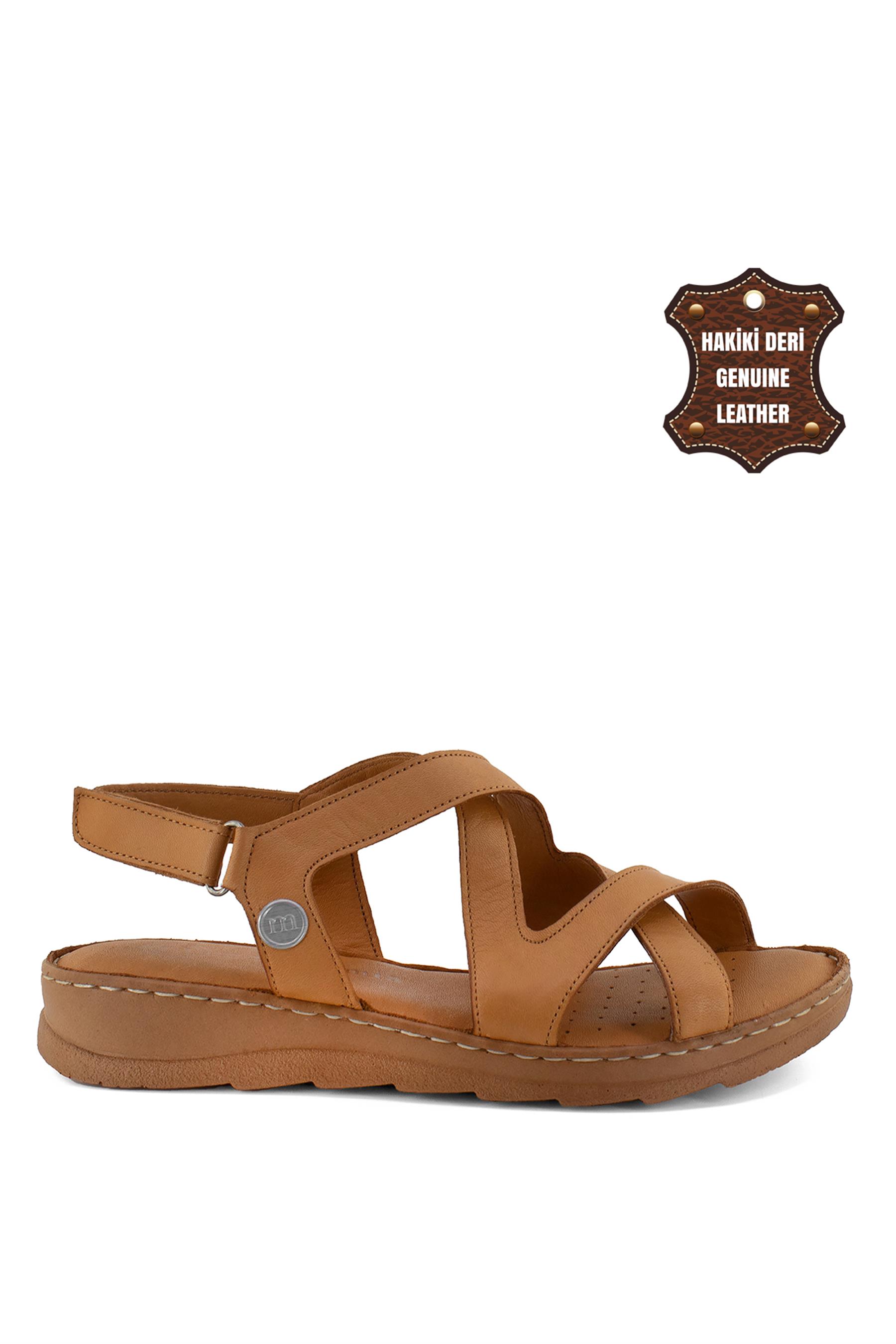 Mammamia D23YS-1145C Kadın Hakiki Deri Sandalet Taba