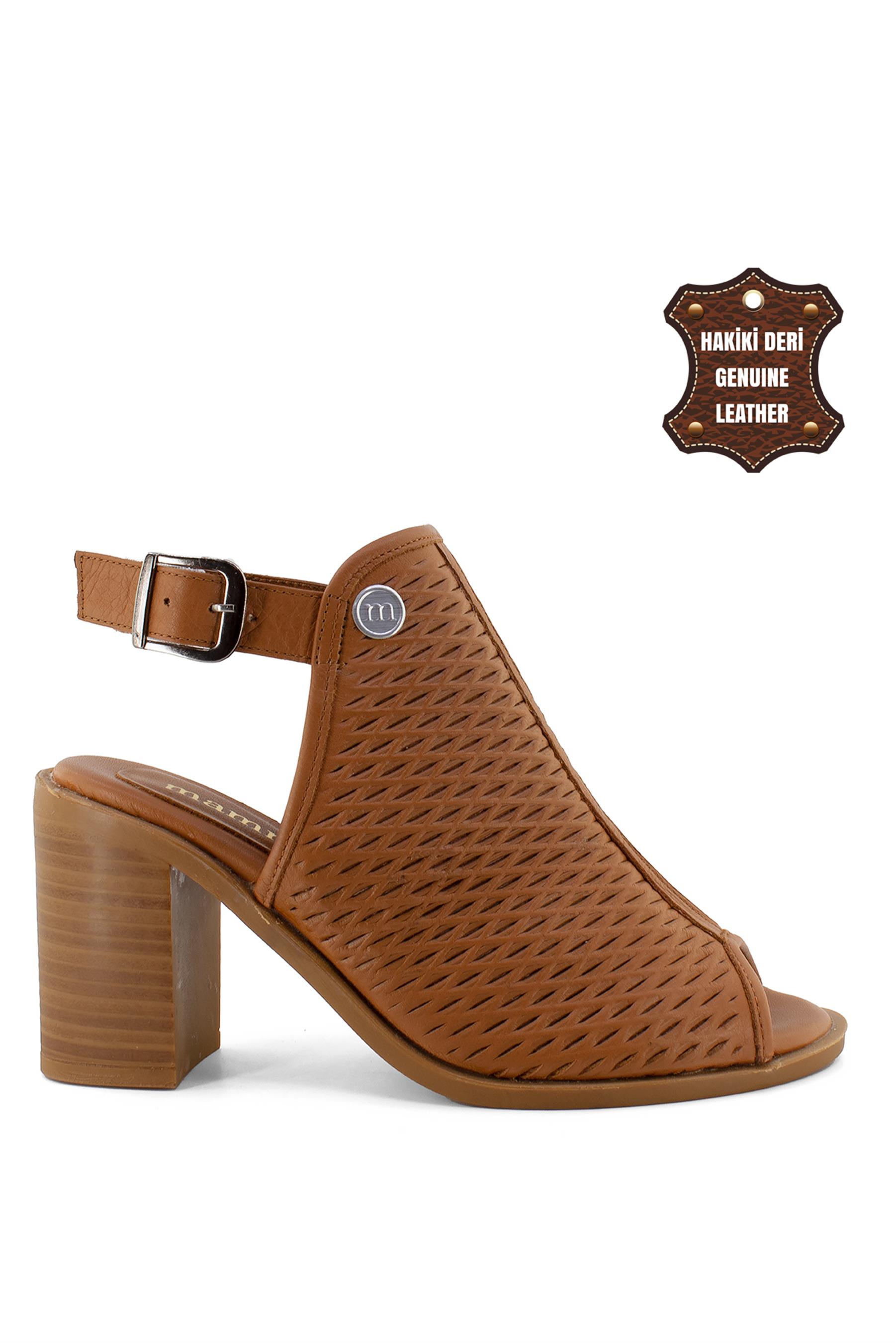 Mammamia D23YS-1510C Kadın Hakiki Deri Sandalet Taba