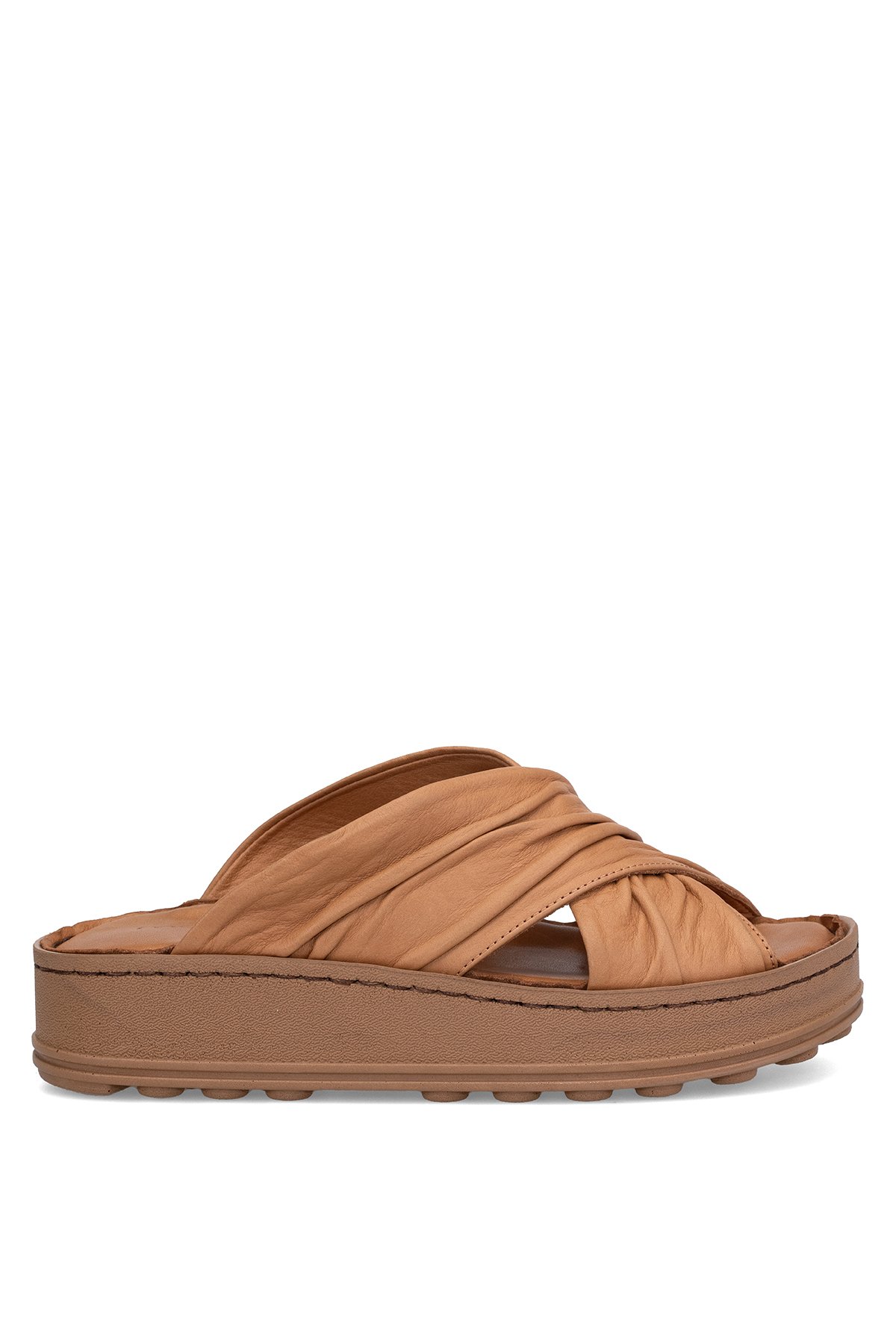 Mammamia D25YT-1430 Kadın Hakiki Deri Düz Terlik Taba