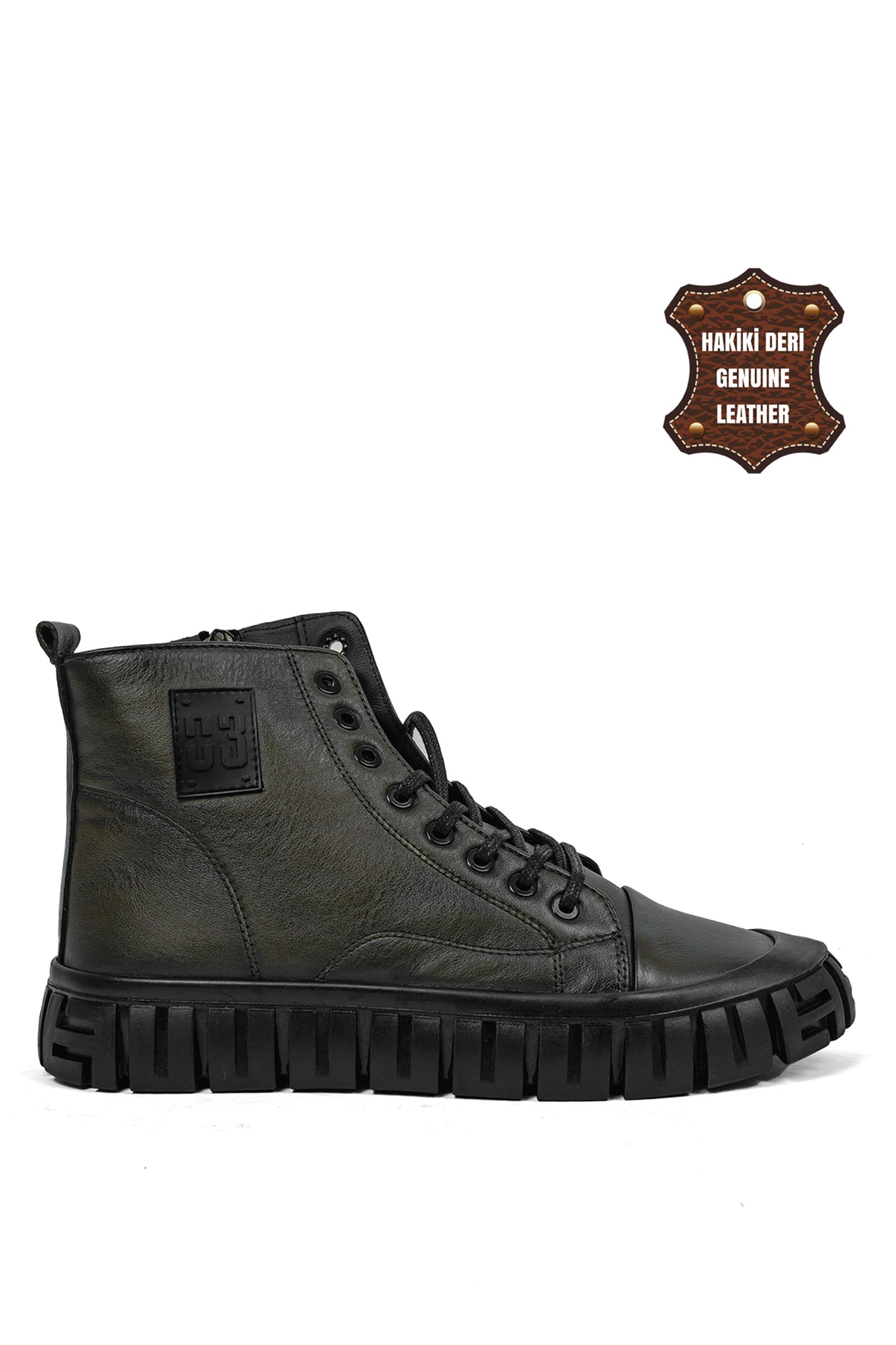 Marcomen 14115 Erkek Hakiki Deri Düz Bot Haki