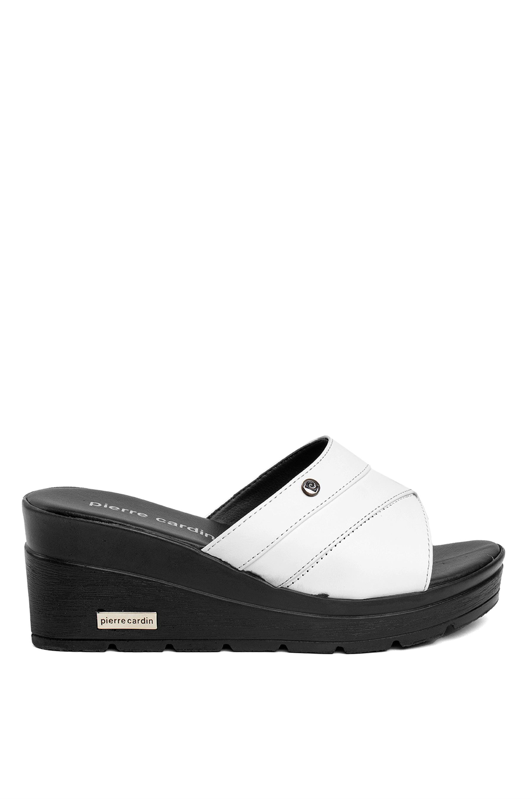 Pierre Cardin PC-3506 Kadın Dolgu Topuk Terlik Beyaz