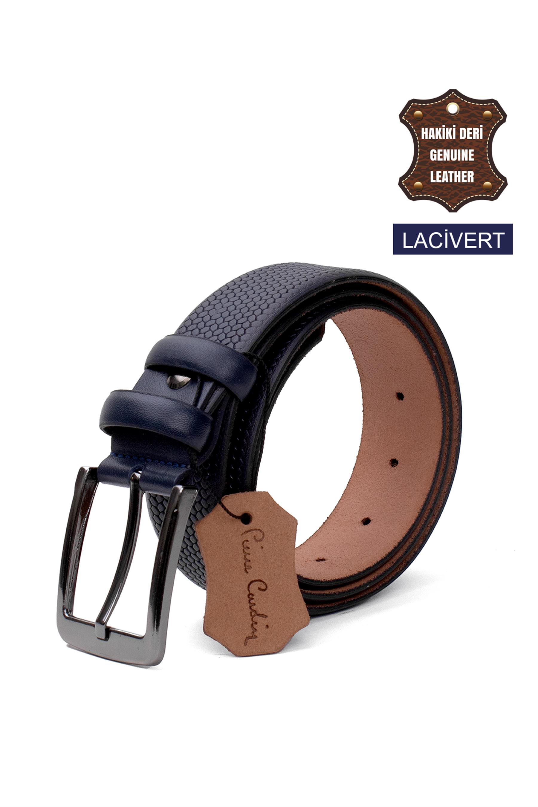 Pierre Cardin PC408 Erkek 4 cm Hakiki Deri Kemer Lacivert
