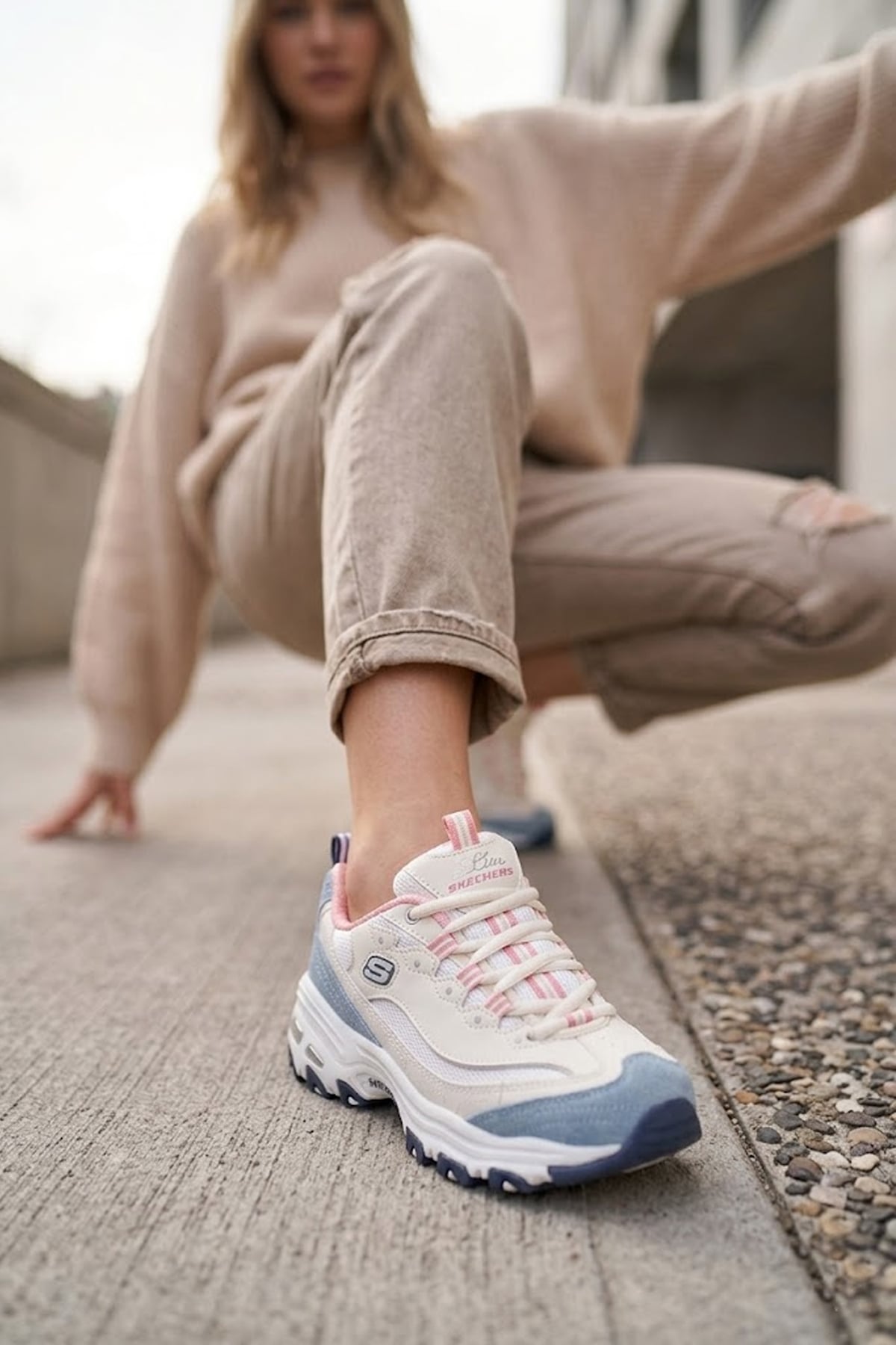 Skechers D-Lites SN13167 Kadın Klasik Sneaker Bej