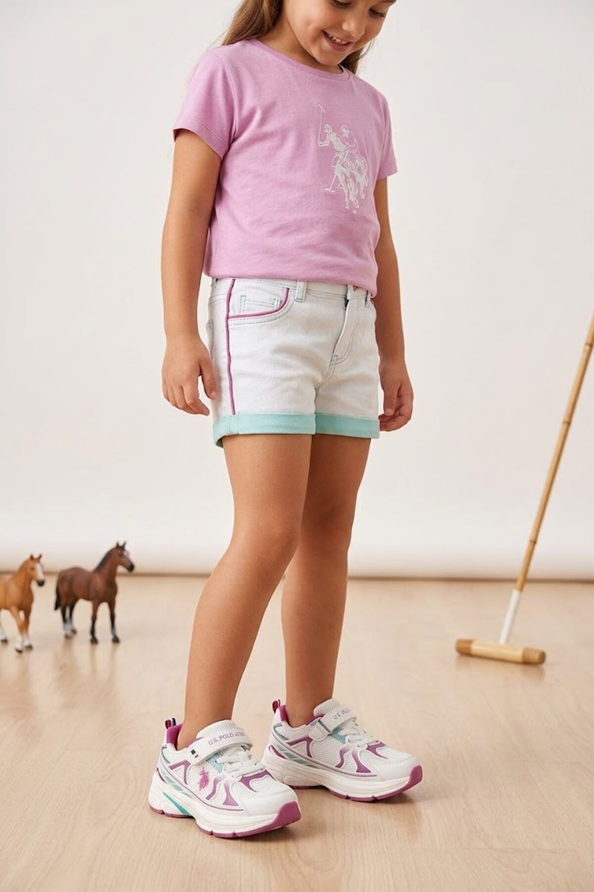 U.S. Polo Assn. 102155810 6P Sette JR 6FX Patik Kız Çocuk Yürüyüş Ayakkabısı Beyaz - Pembe