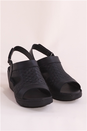 Elit 22D-015 Kadın Hakiki Deri Sandalet Siyah