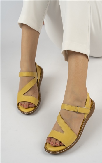 Elit Rhm216C Kadın Hakiki Deri Sandalet Sarı