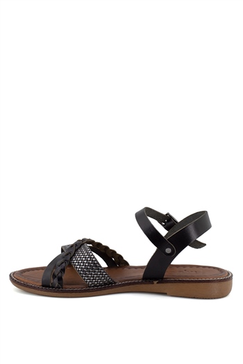 M.P 221-4705ZN Kadın Hakiki Deri Sandalet Siyah