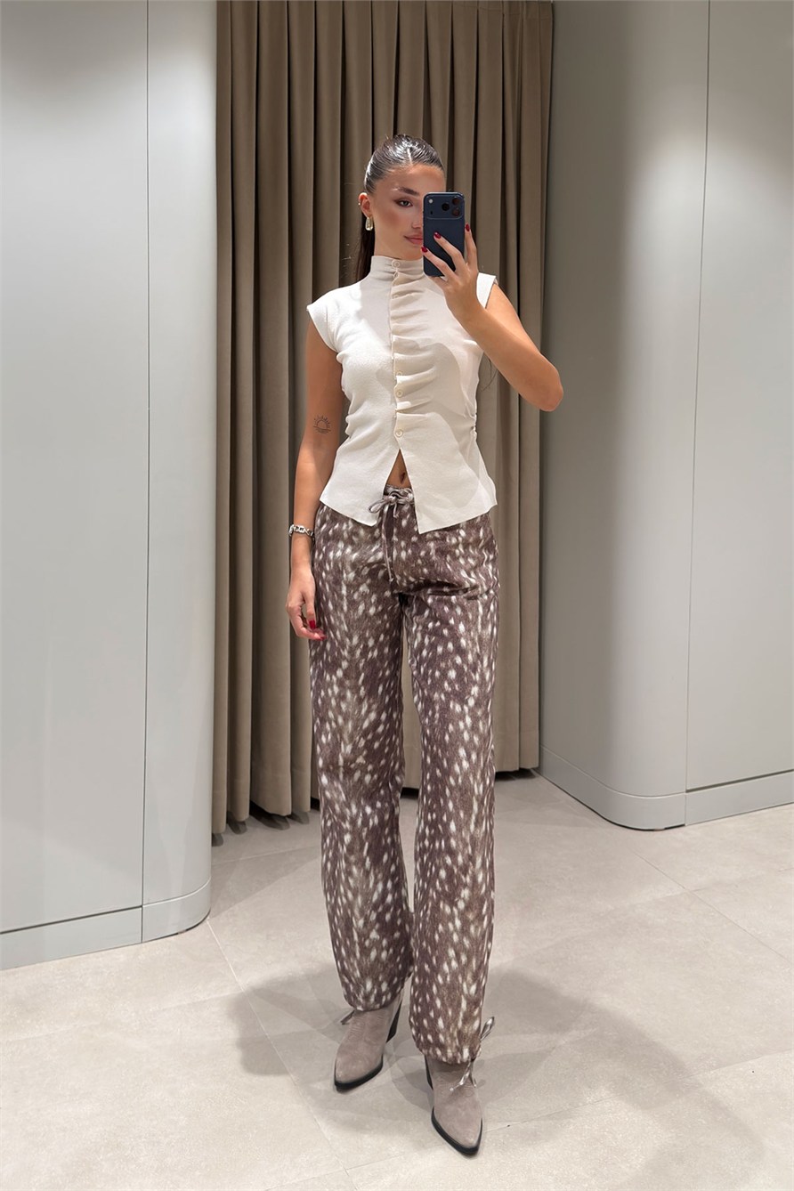 Gabardin Bağlama Detaylı Pantolon- KAHVERENGİ