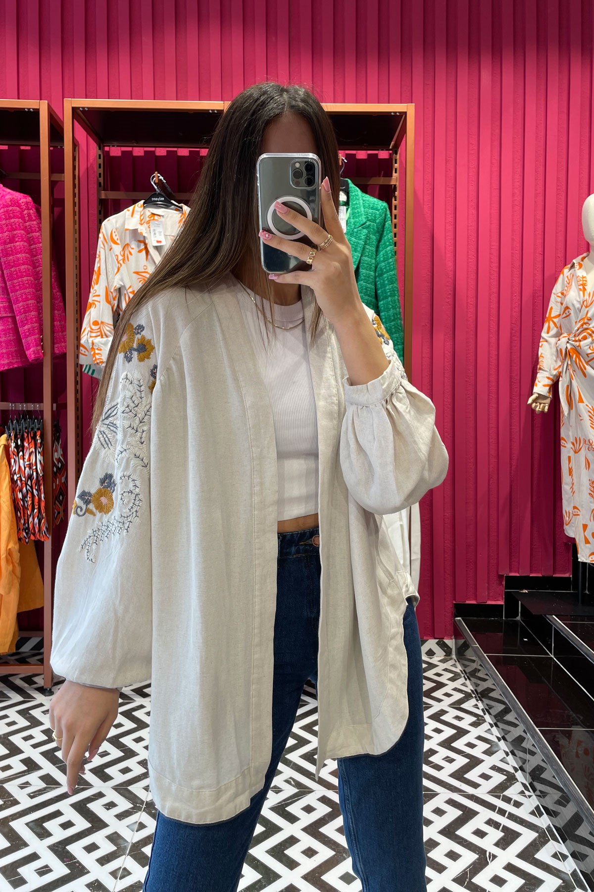 Nakışlı Kimono Ceket- TAŞ