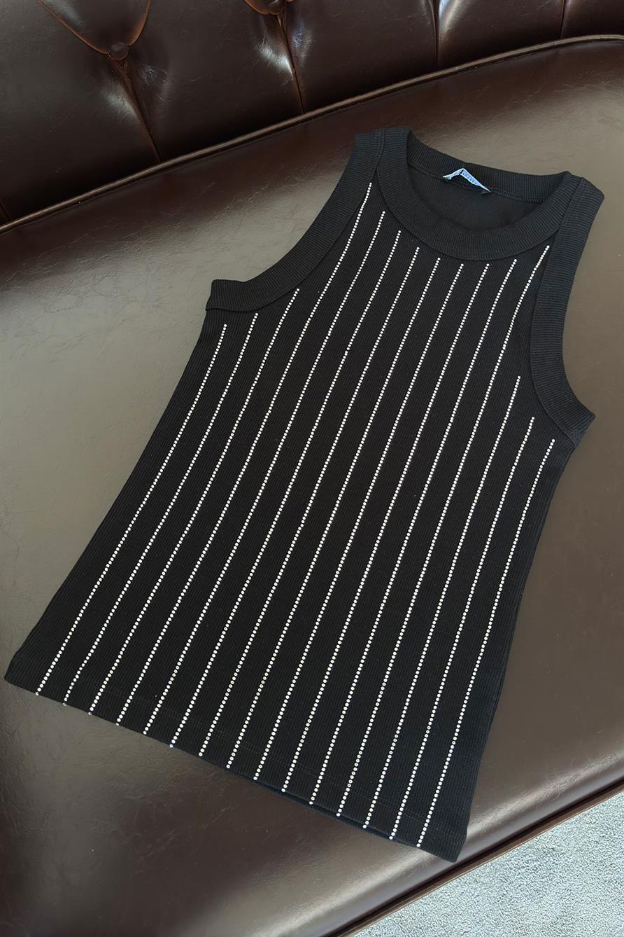 Şerit Taşlı Kaşkorse Atlet- SİYAH