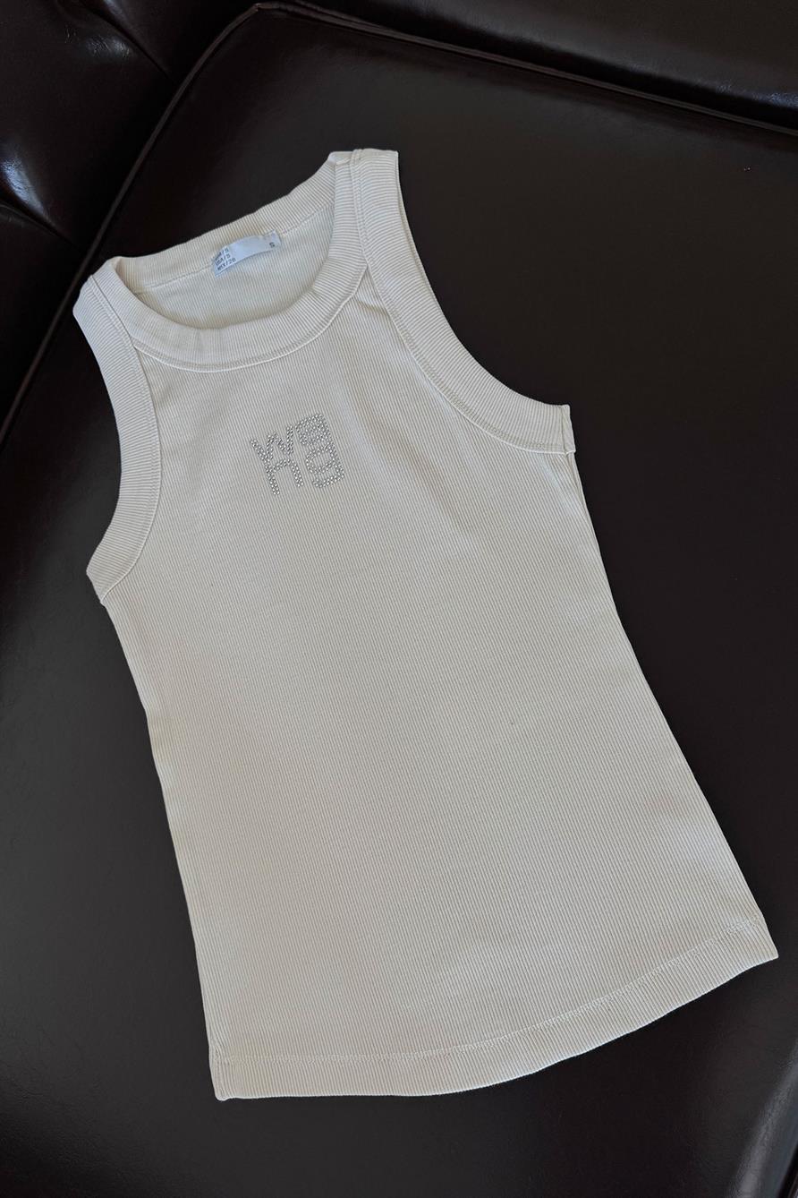 Taşlı Yazı Detay Atlet- BEJ