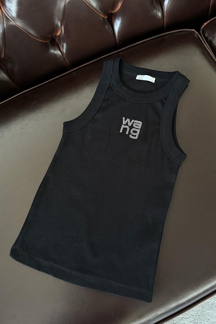 Taşlı Yazı Detay Atlet- SİYAH