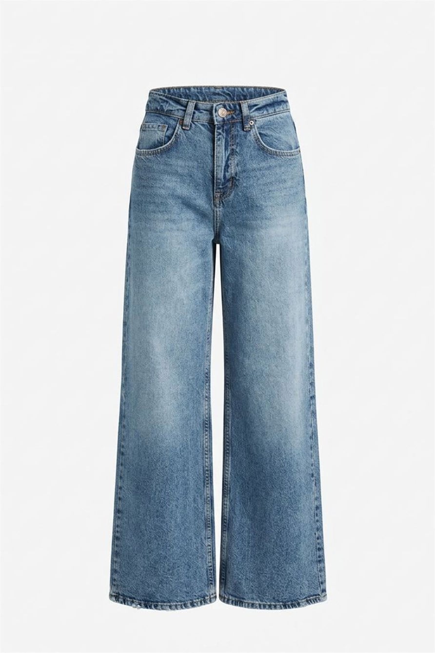 Tintli Wide Leg Jean Kar Yıkama- MAVİ