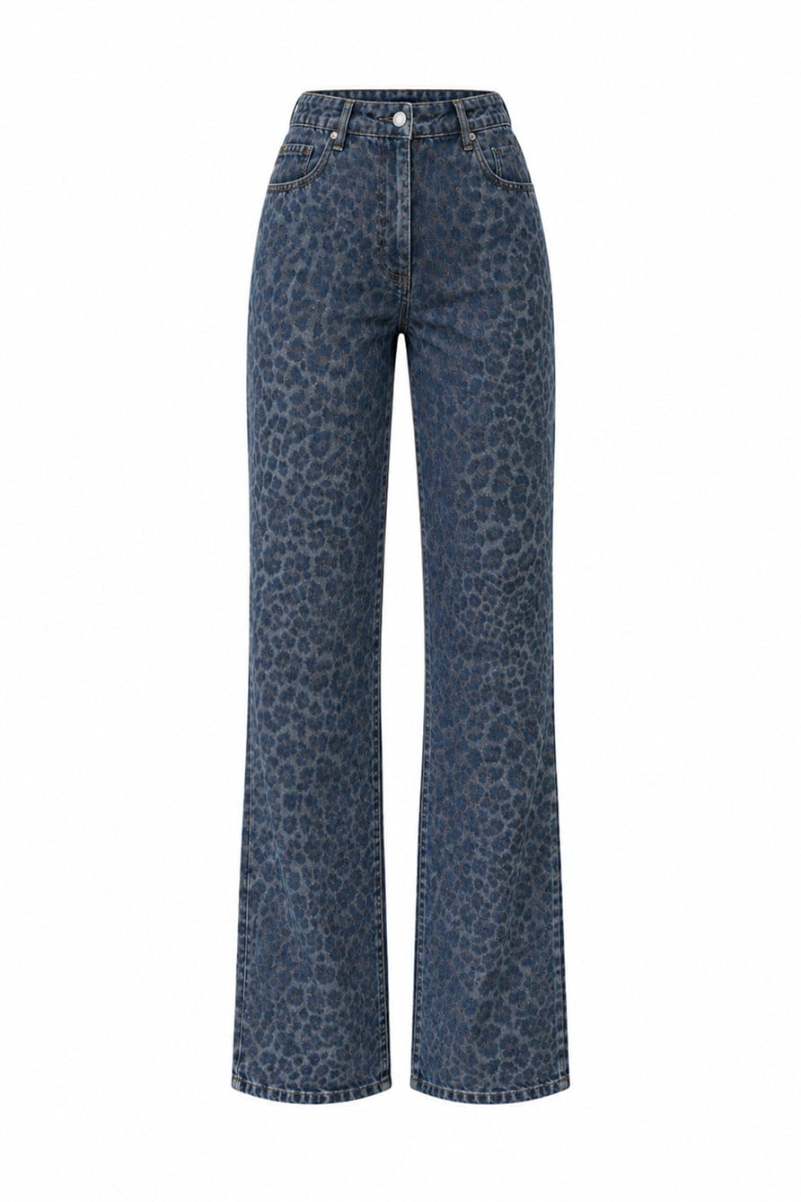 Wideleg Leopar Desen Jean- MAVİ