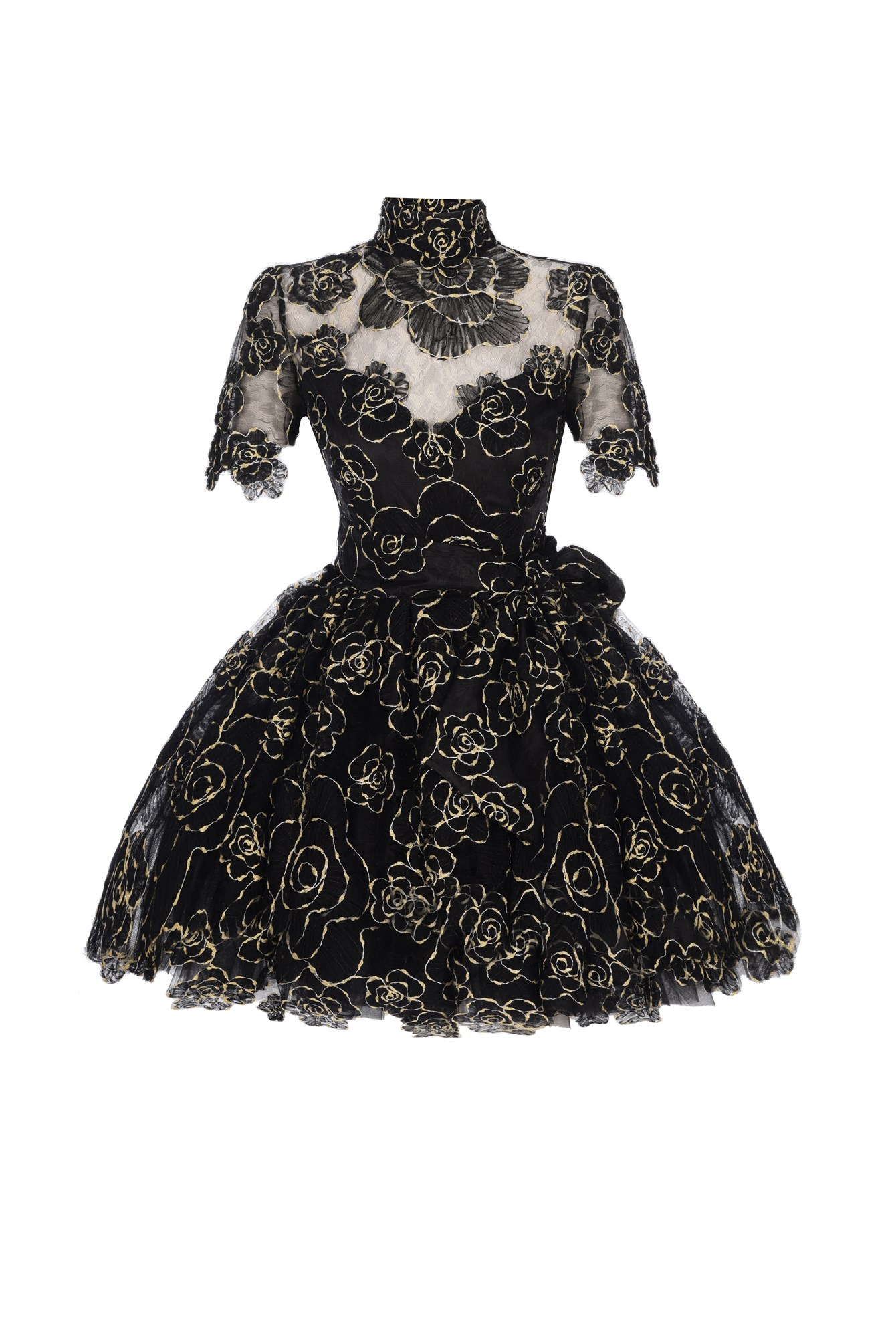 Gül Desenli Black Dress