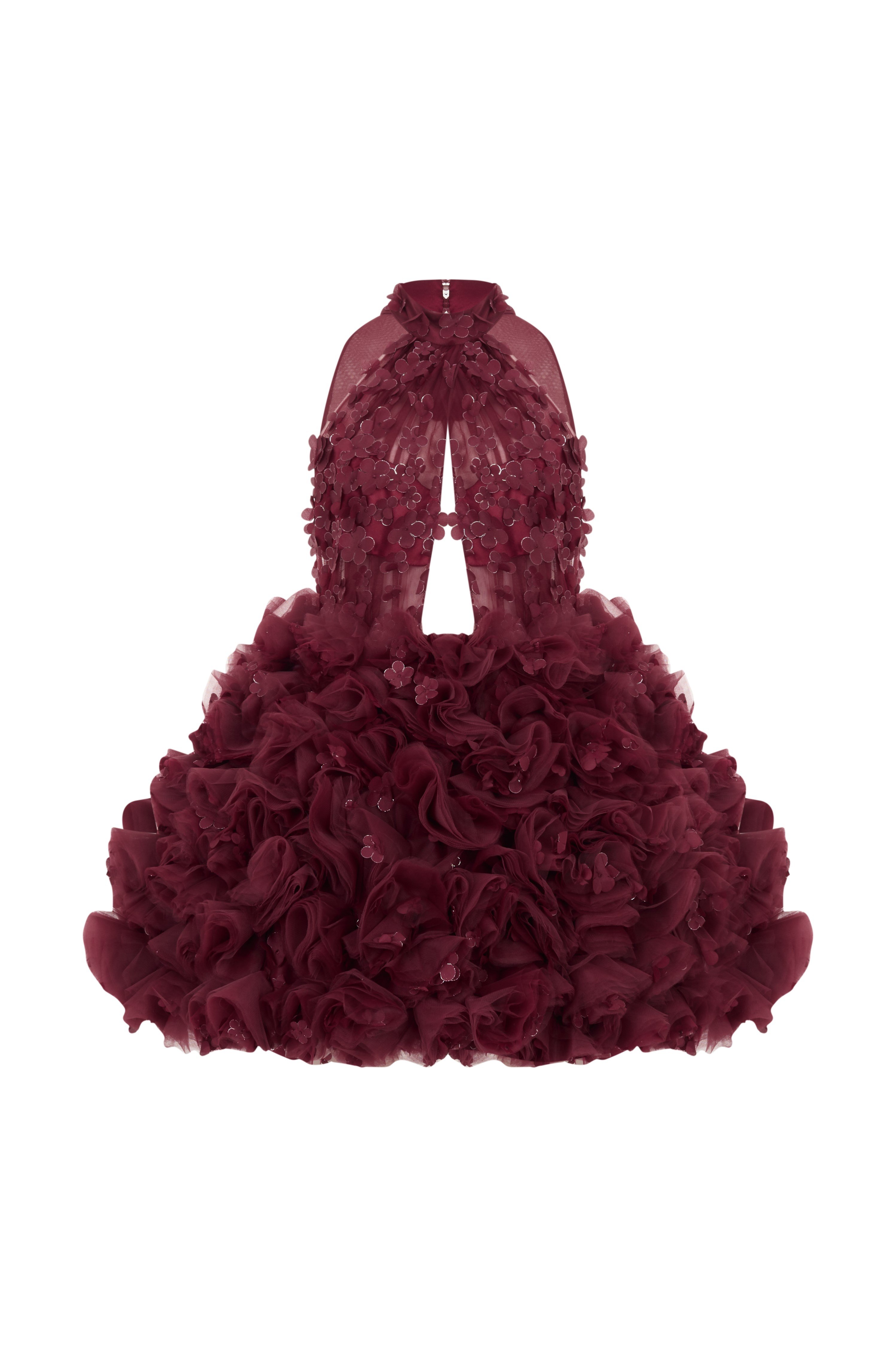 Bordo Çiçekli coctail elbise