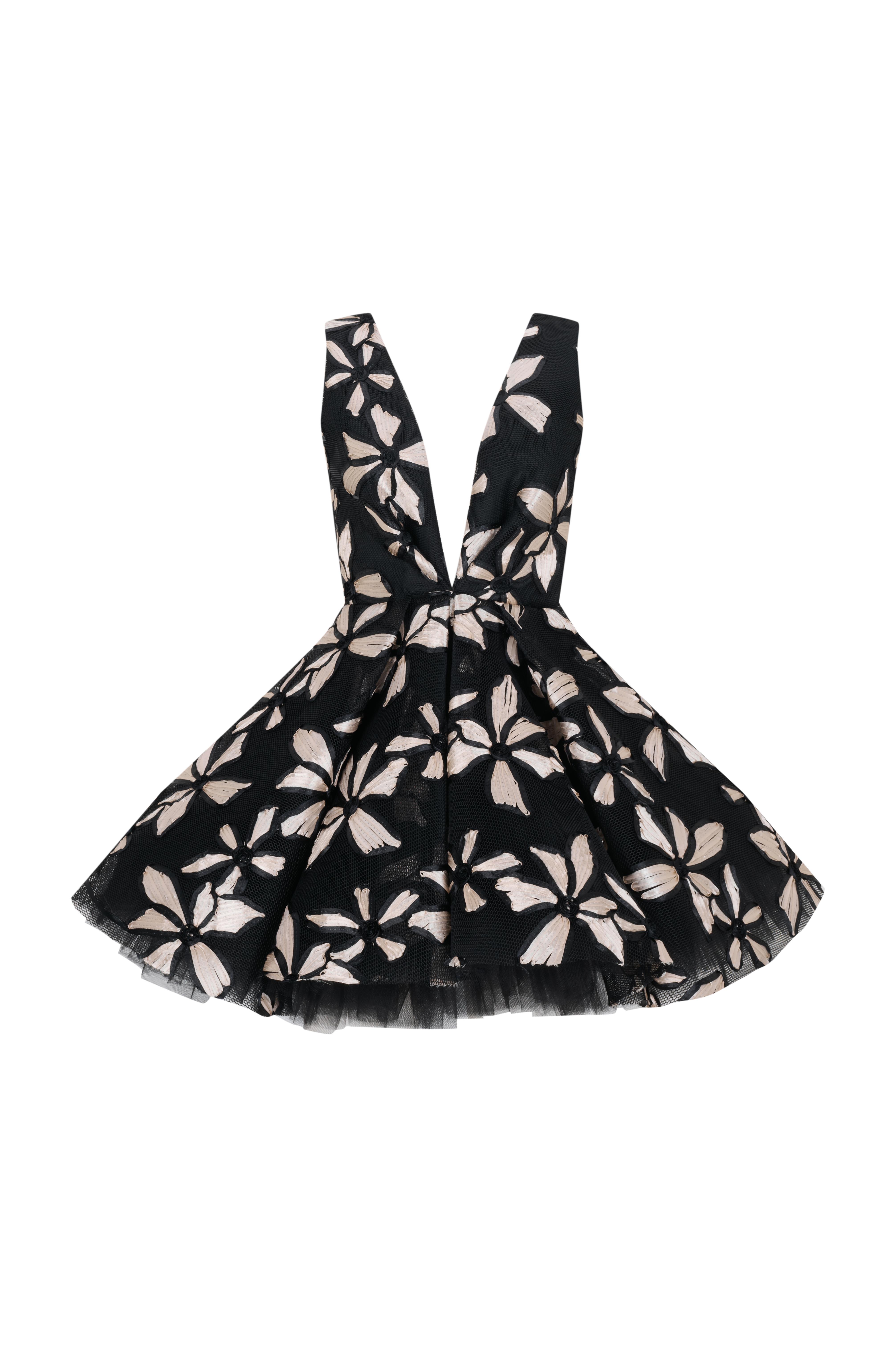 Çiçek Desenli Siyah Elbise 