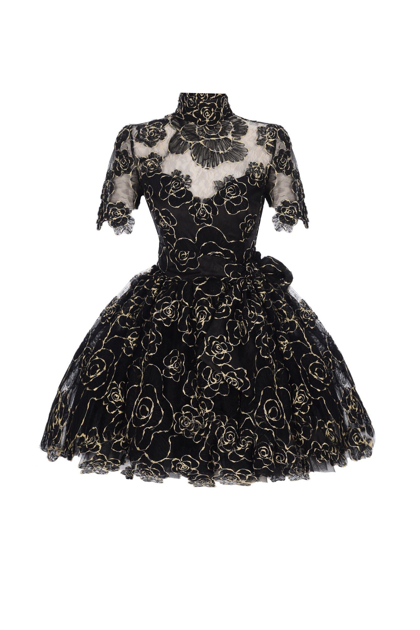 Gül Desenli Black Dress
