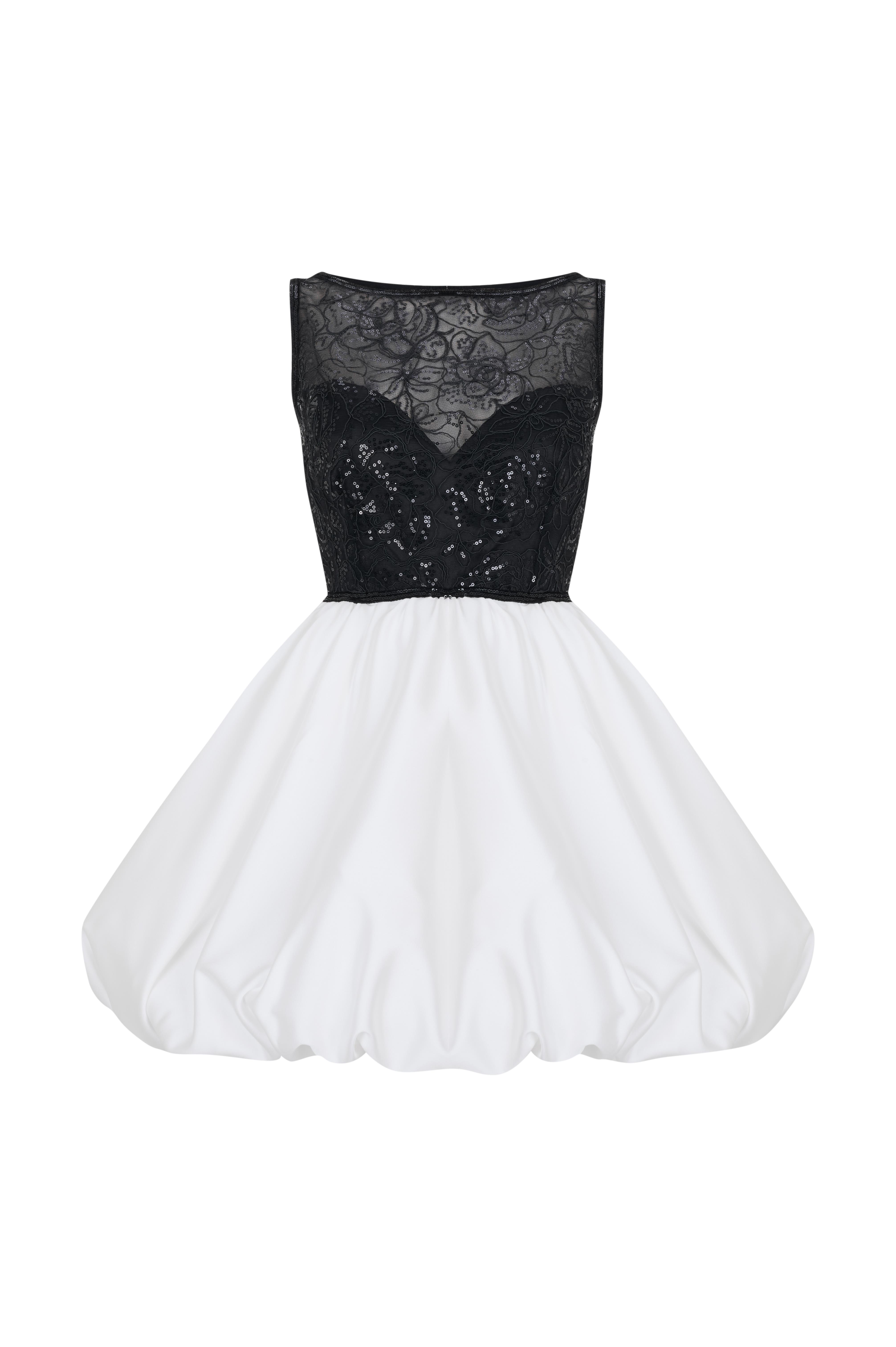 Siyah Beyaz Transparan Elbise