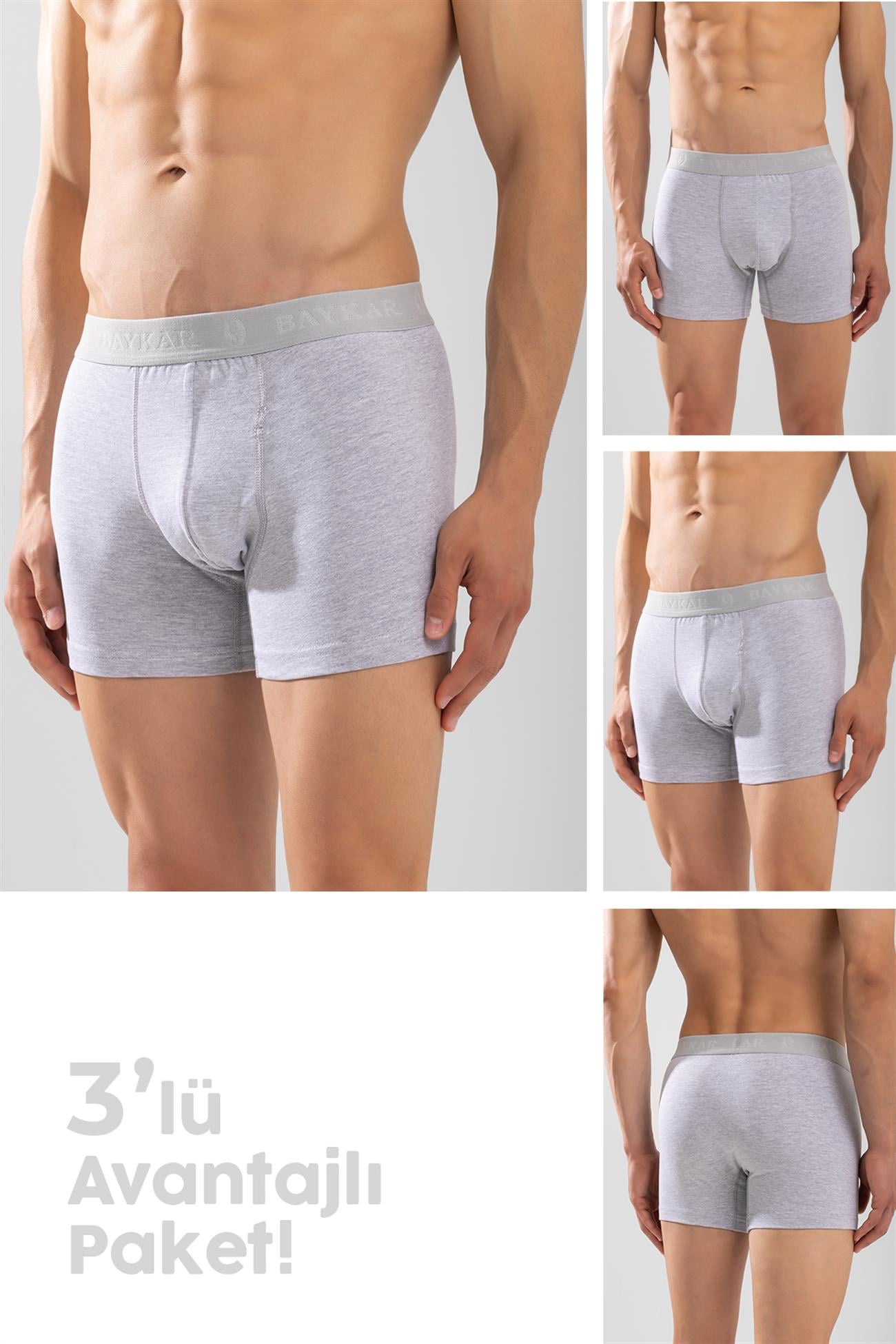 Erkek Compact Pamuklu Düz Boxer 3'lü Paket Gri Melanj