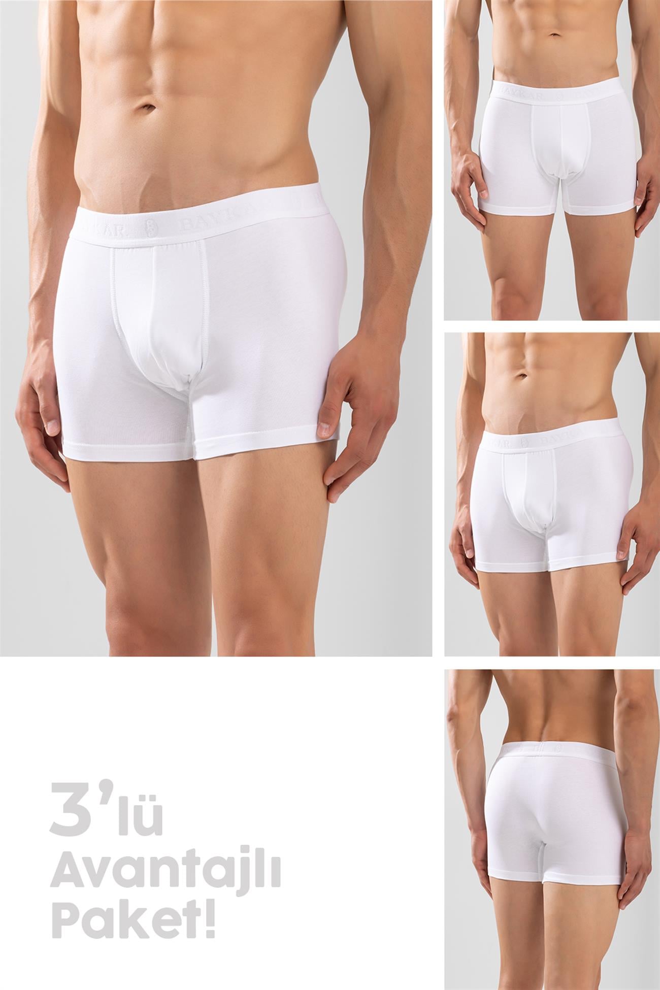 Erkek Compact Pamuklu Düz Boxer 3'lü Paket Beyaz