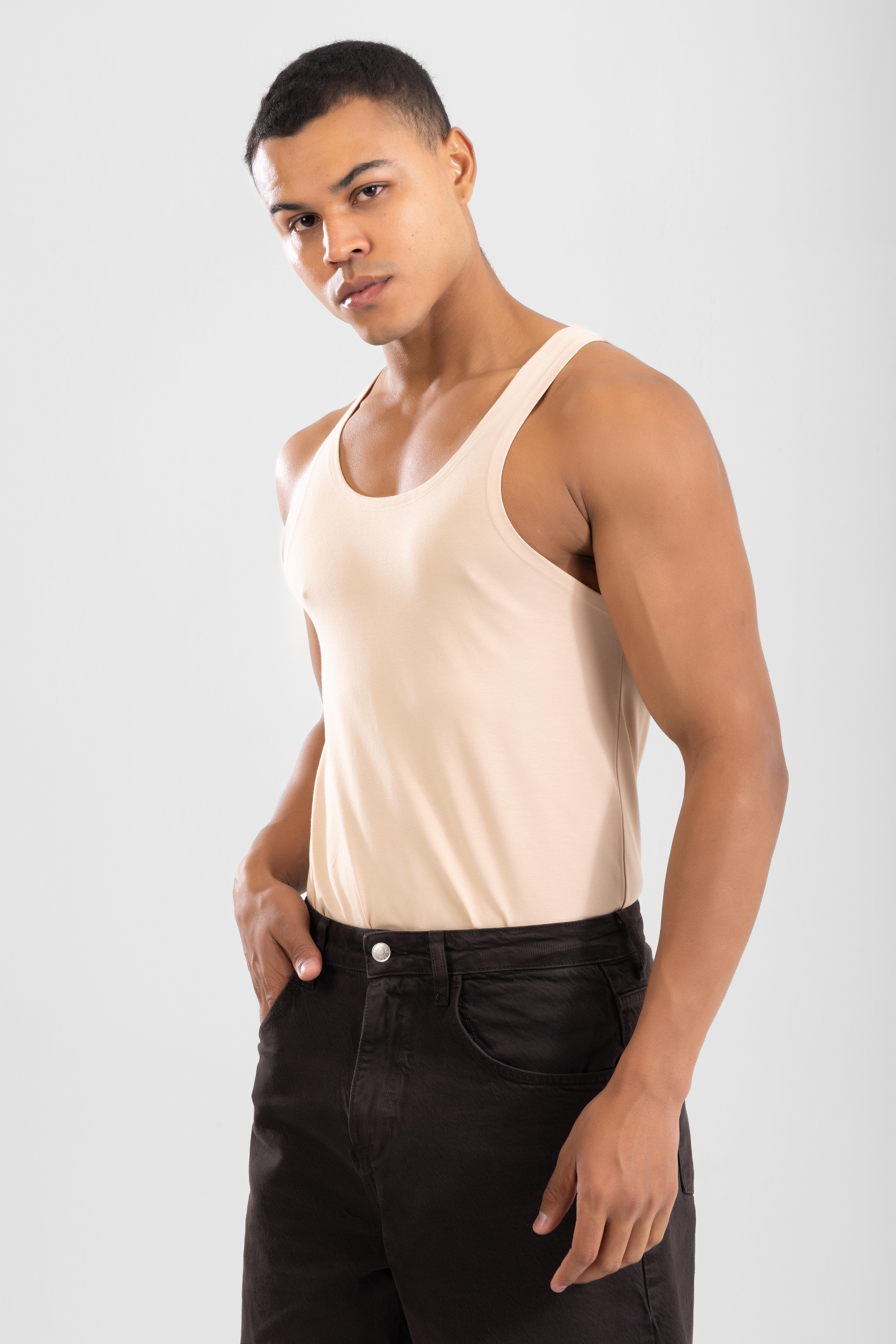 Erkek Gömlek Altı Slim Fit Pamuklu Görünmez Atlet Ten Rengi