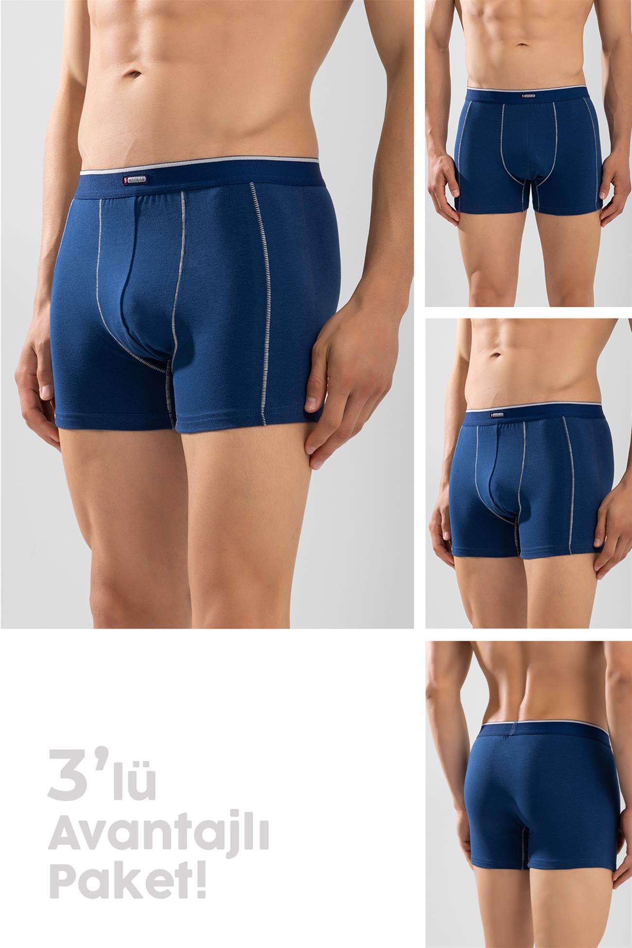 Erkek Pamuklu Compact Likralı Boxer3'lü Paket Lacivert