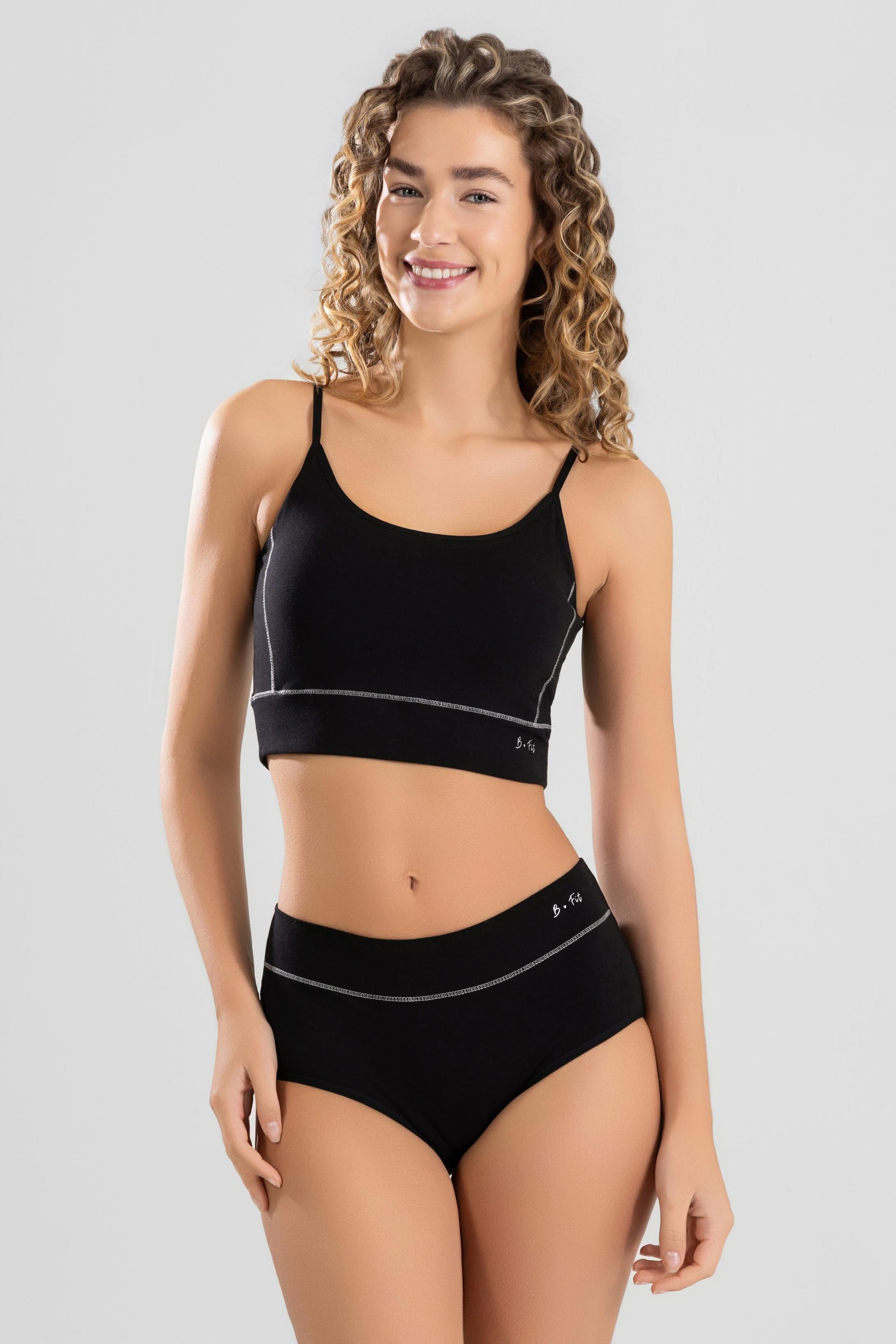 Kadın B-Fit Pamuklu Likralı Büstiyer Külot Takım 6900 Siyah