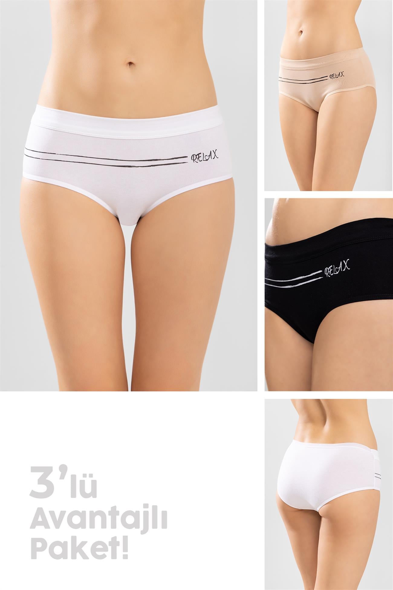 Kadın Basic Kalın Lastikli Pamuklu Bato Kadın Külot 3'lü Paket 8145 RENKLİ