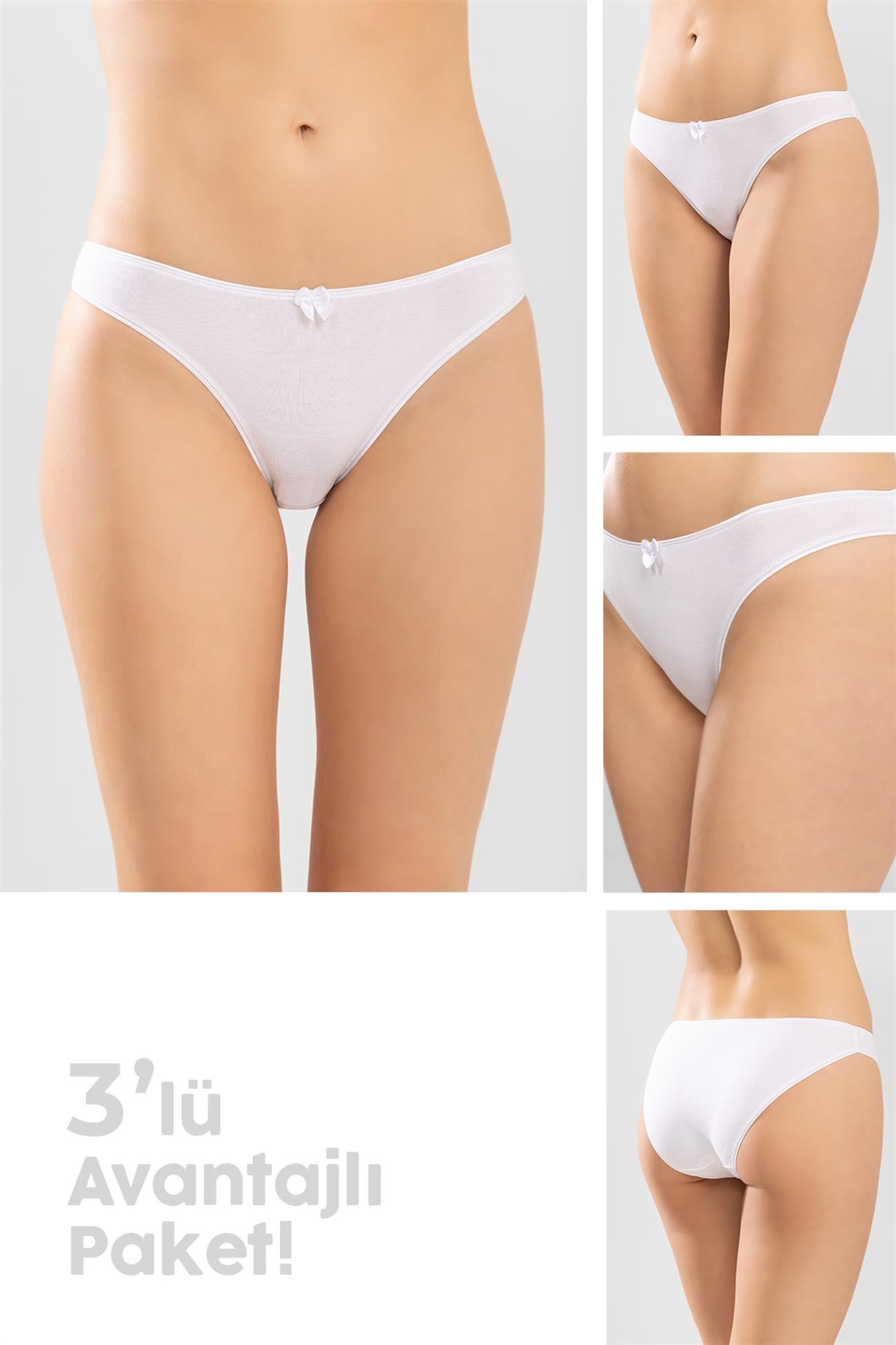 Kadın Bikini Kesim Basic Pamuklu Külot 3'lü Paket Beyaz